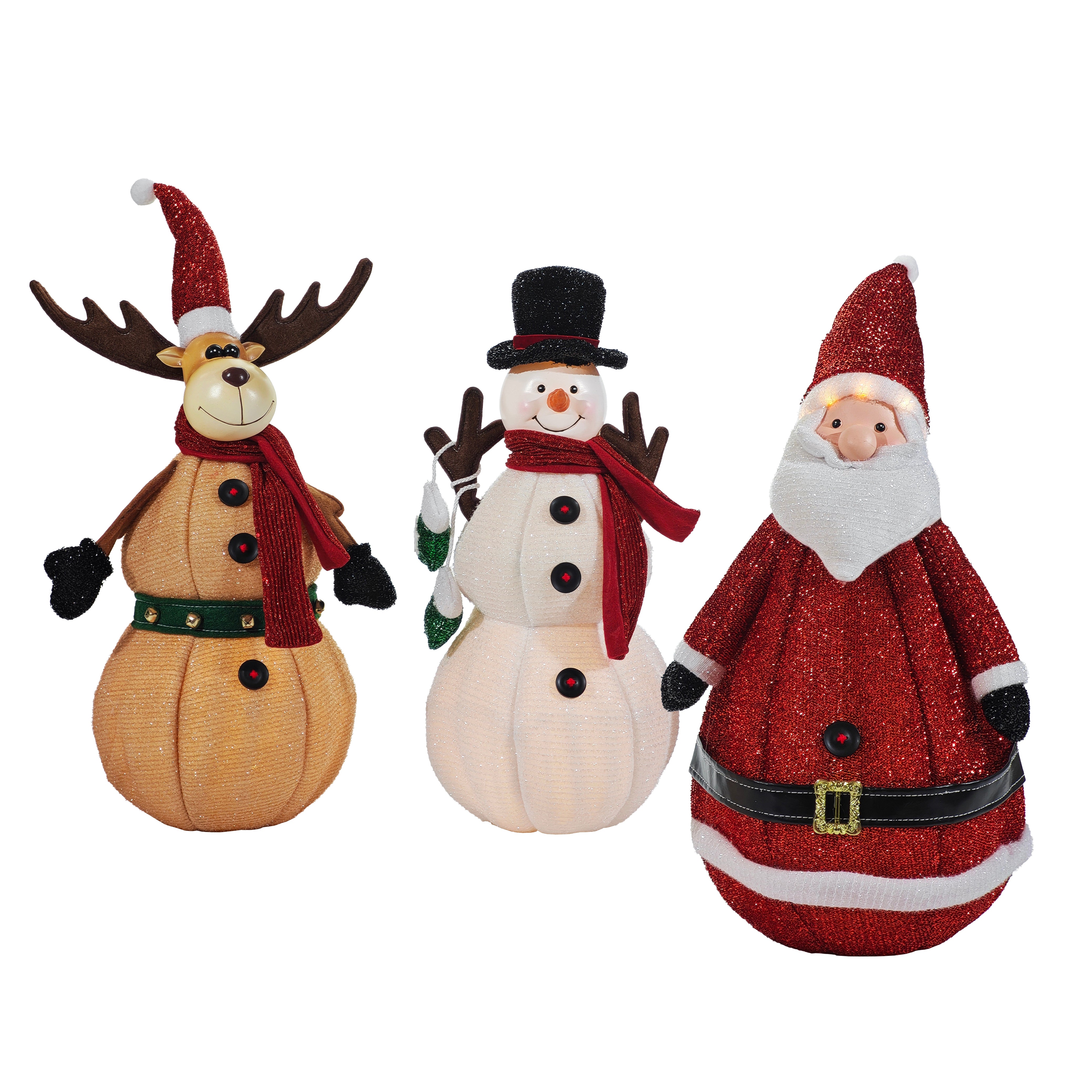 VESTIAMO CASA GRAN NATALE - Personaggio Natalizio Luminoso Glitterato Pieghevole Assortito h50 cm - Babbo Natale, Pupazzo di Neve e Renna