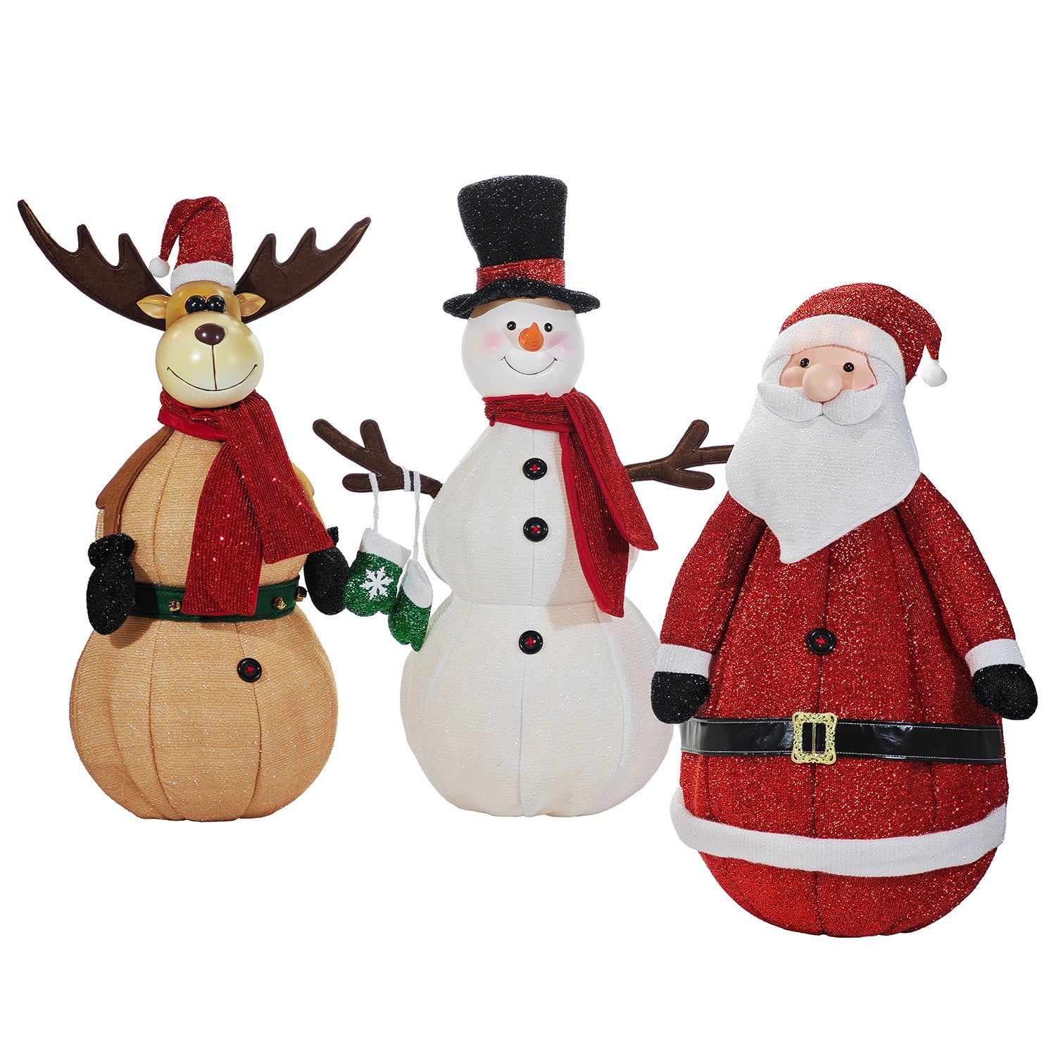 VESTIAMO CASA GRAN NATALE - Personaggio Natalizio Luminoso Glitterato Pieghevole Assortito h95 cm - Babbo Natale, Pupazzo di Neve e Renna