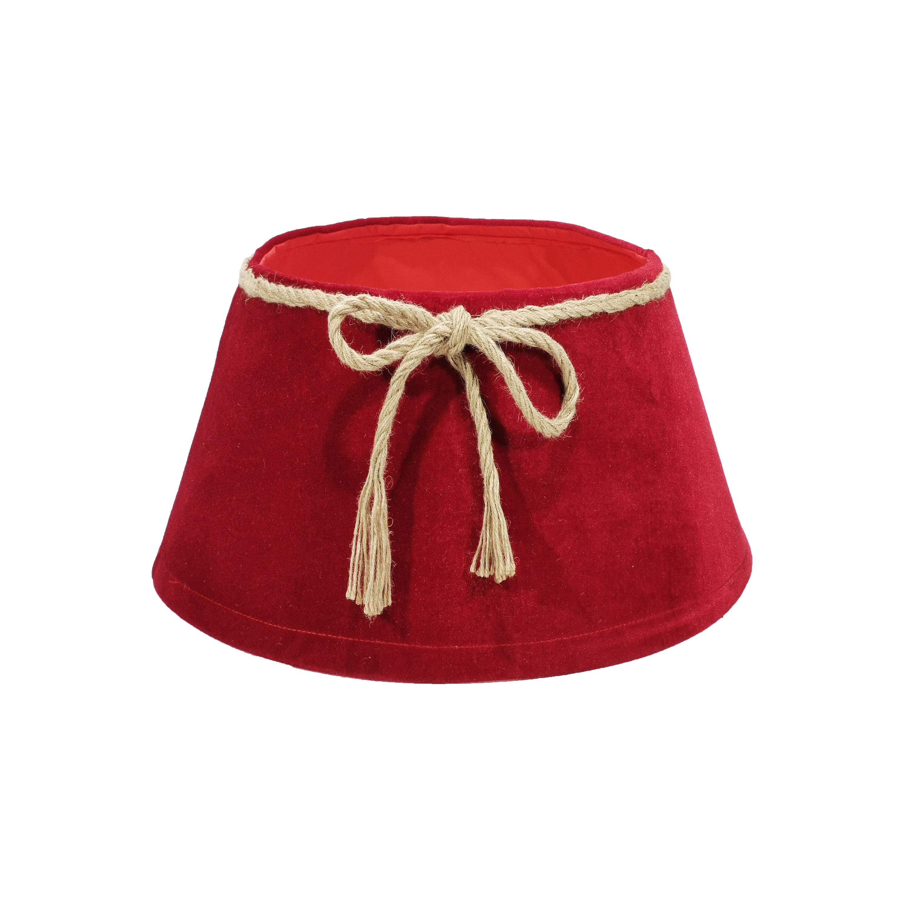 VESTIAMO CASA GRAN NATALE - Copribase Albero di Natale Rosso in Velluto con Bordo in Corda h25 cm x diametro 56 cm