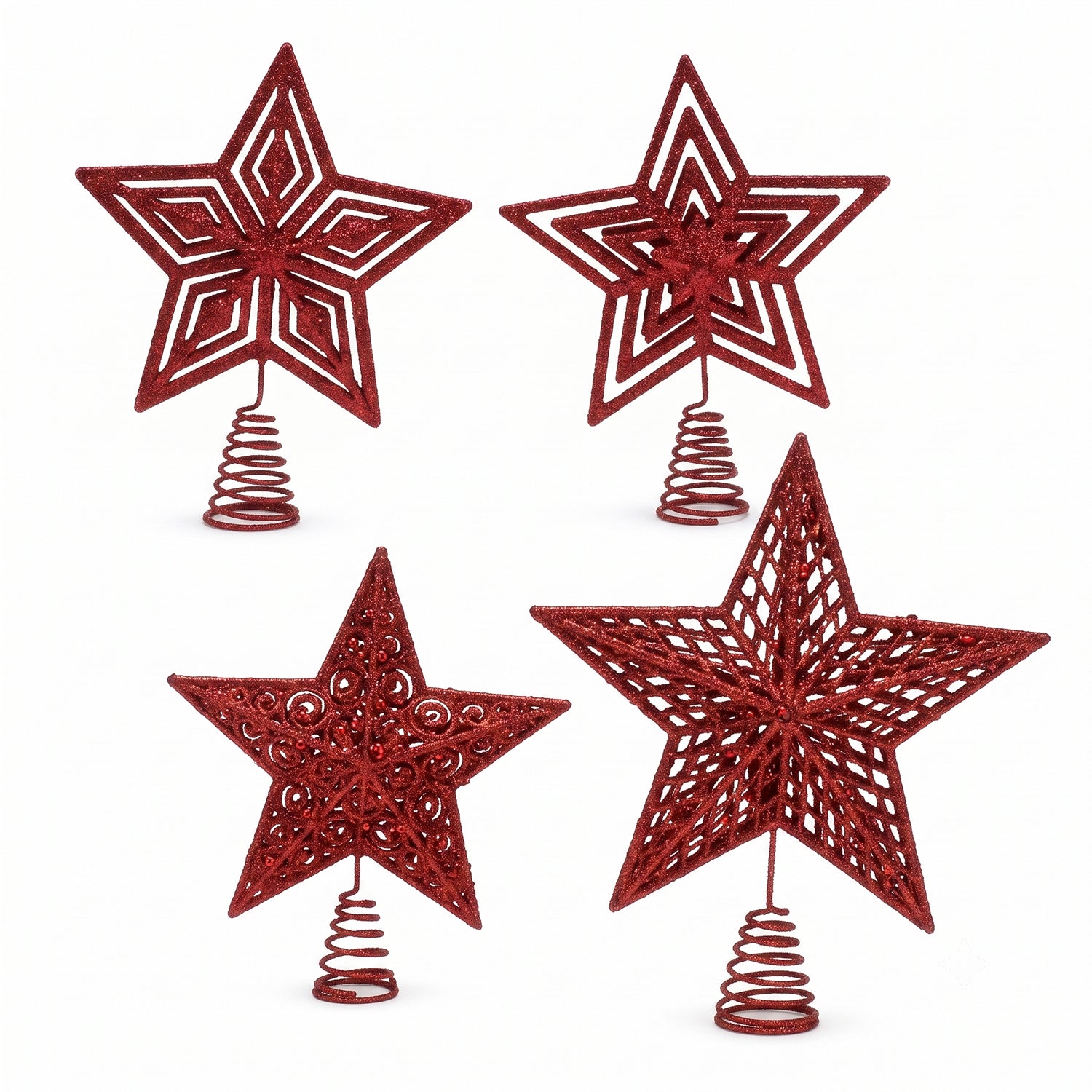 VESTIAMO CASA GRAN NATALE - Puntale Stella per Albero di Natale Rosso Glitter h27 cm
