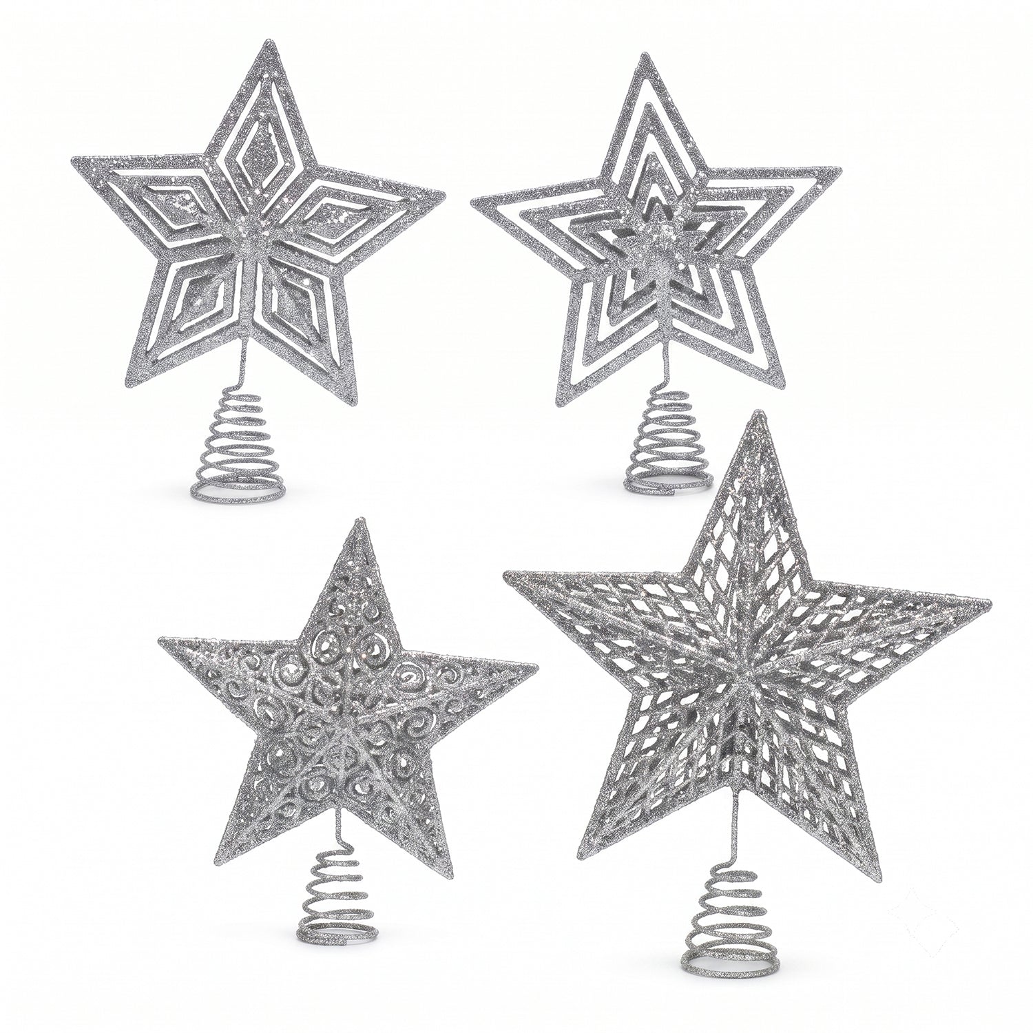 VESTIAMO CASA GRAN NATALE - Puntale Stella per Albero di Natale Argento Glitter h27 cm