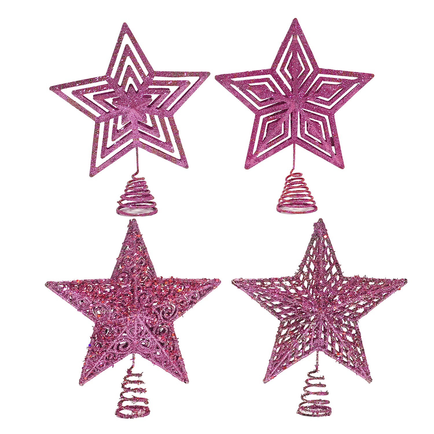 VESTIAMO CASA GRAN NATALE - Puntale Stella Natalizia Glitter Rosa h27 cm