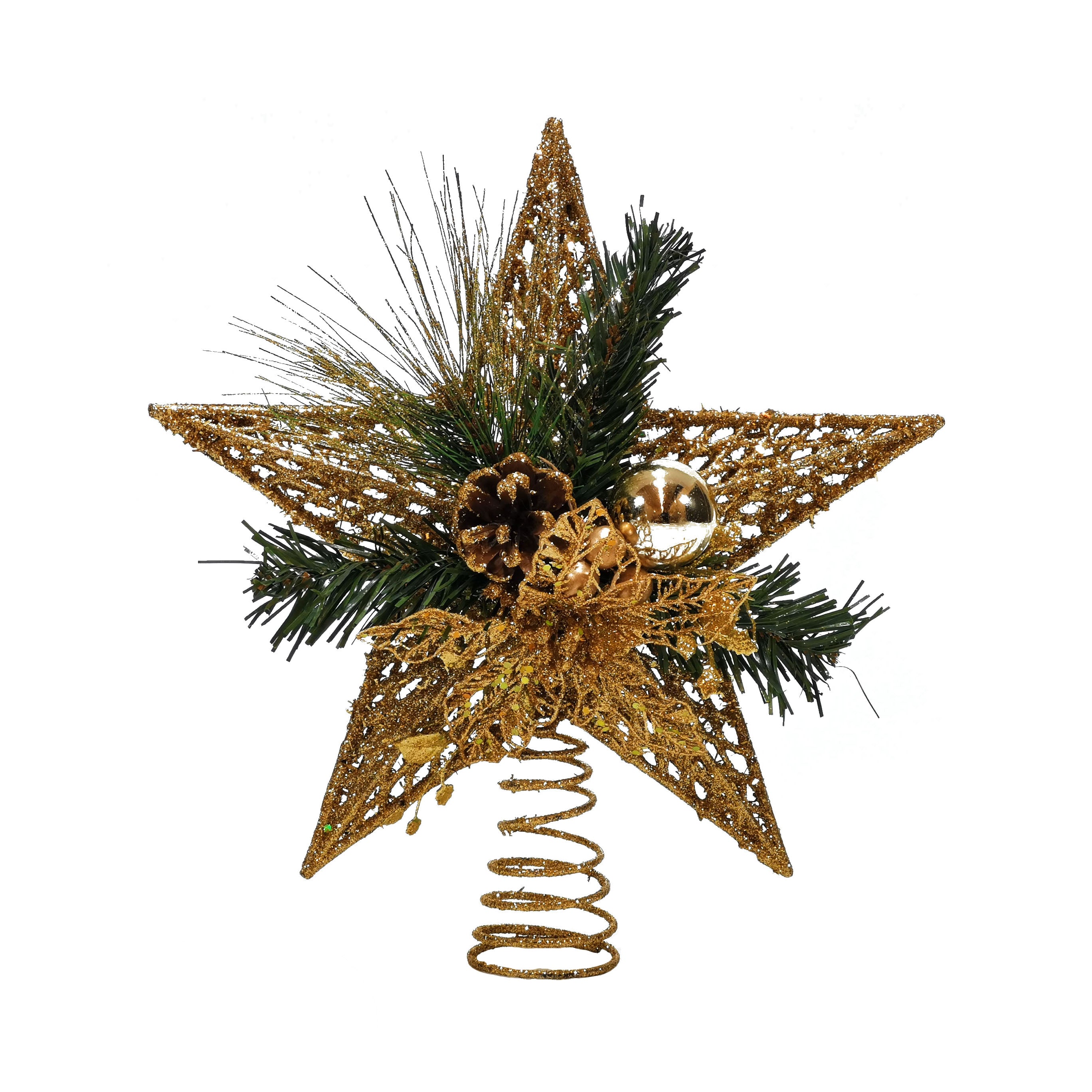 VESTIAMO CASA GRAN NATALE - Puntale Stella Natale Glitter Oro con Pigne h32 cm