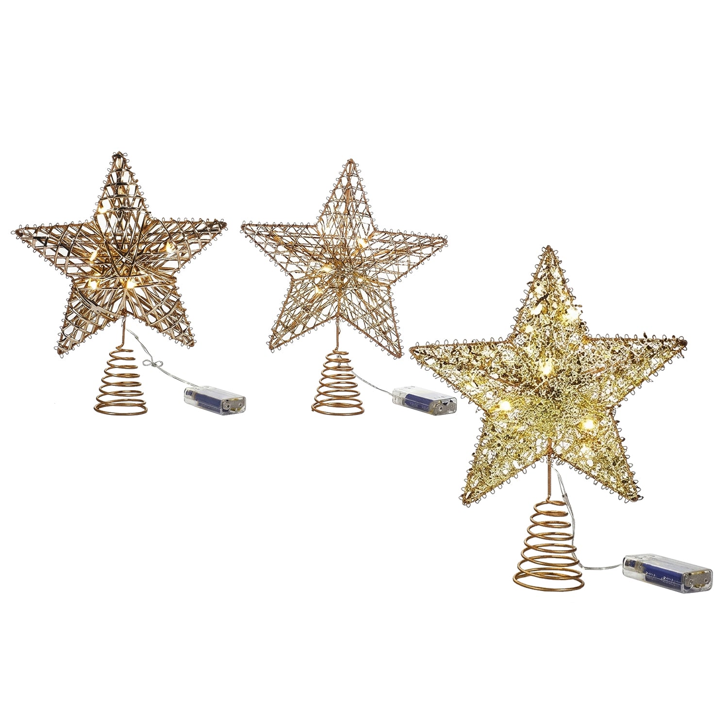 VESTIAMO CASA GRAN NATALE - Puntale Natalizio a Stella Oro Luminoso con 10 LED Bianco Caldo h28 cm