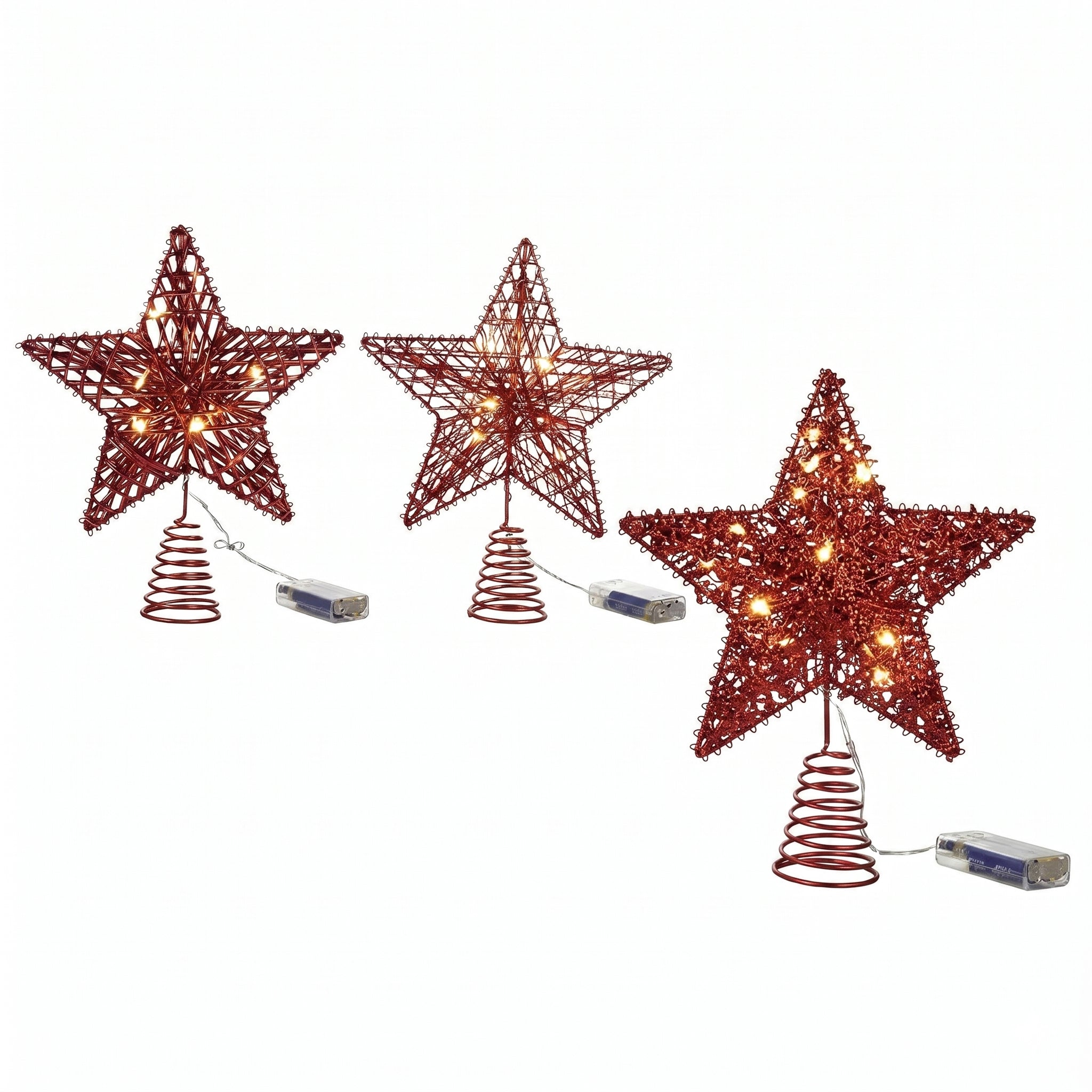 VESTIAMO CASA GRAN NATALE - Puntale Natalizio a Stella Rosso Luminoso con 10 LED Bianco Caldo h28 cm