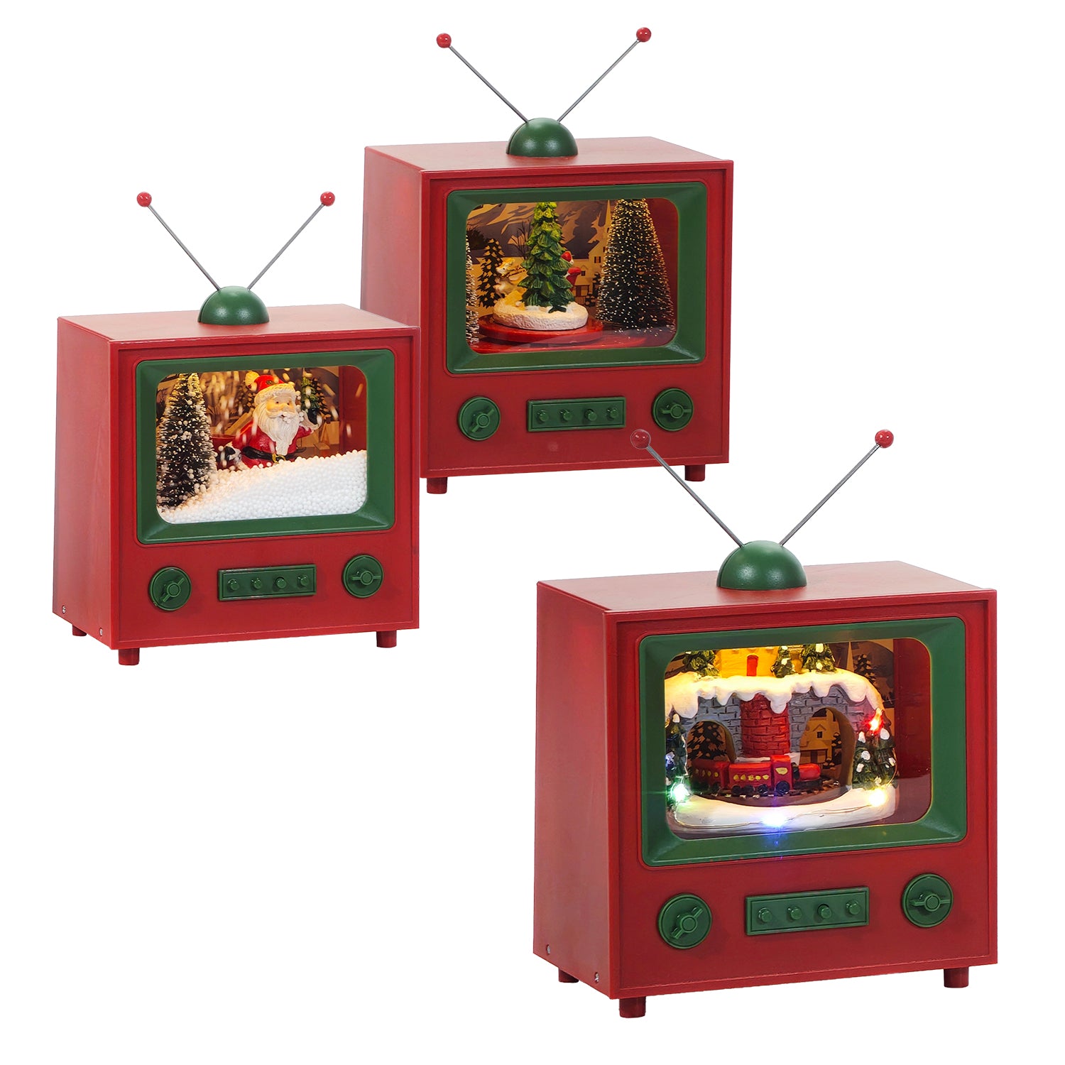 VESTIAMO CASA GRAN NATALE - Decorazione Natalizia TV Vintage con Luci LED, Movimento e Musica - h18x16x10 cm
