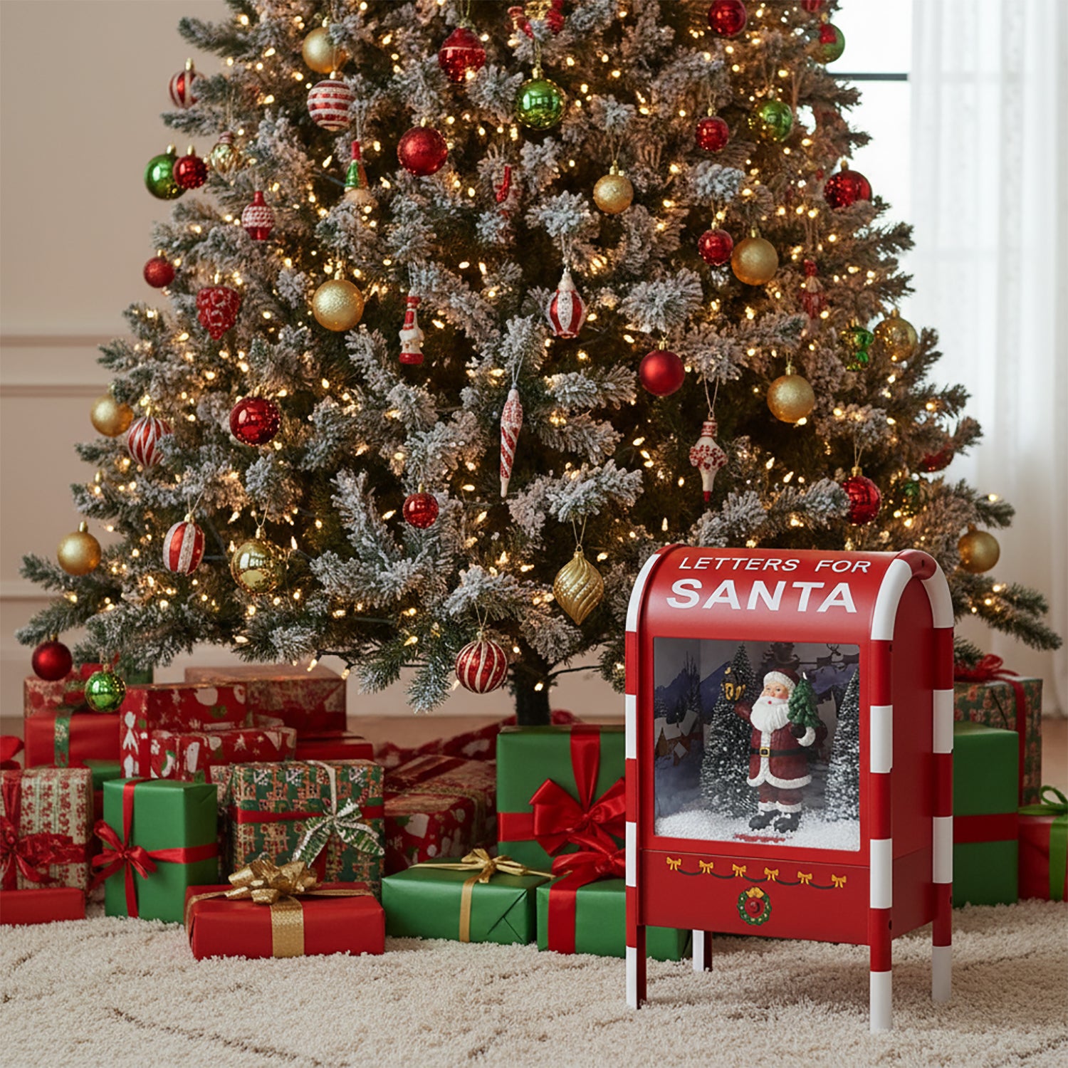 VESTIAMO CASA GRAN NATALE - Cassetta Postale Natalizia con Effetto Neve, Musica e Luci LED