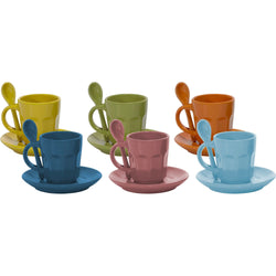 GUSTO CASA - Servizio da caffè Multicolor in Stoneware 6 tazzine con piattini e cucchiaini
