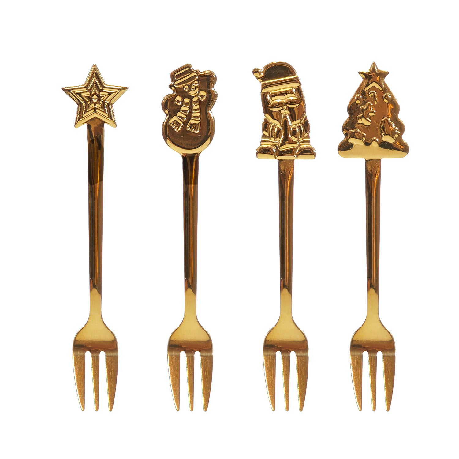 VESTIAMO CASA GRAN NATALE - Set 4 Forchettine Natalizie Oro in Acciaio Inox
