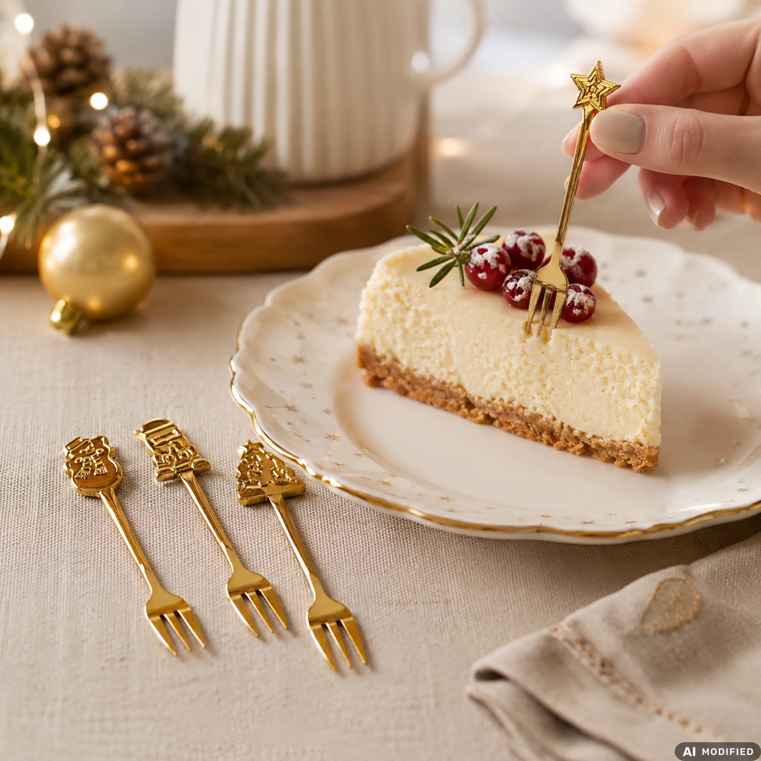 VESTIAMO CASA GRAN NATALE - Set 4 Forchettine Natalizie Oro in Acciaio Inox