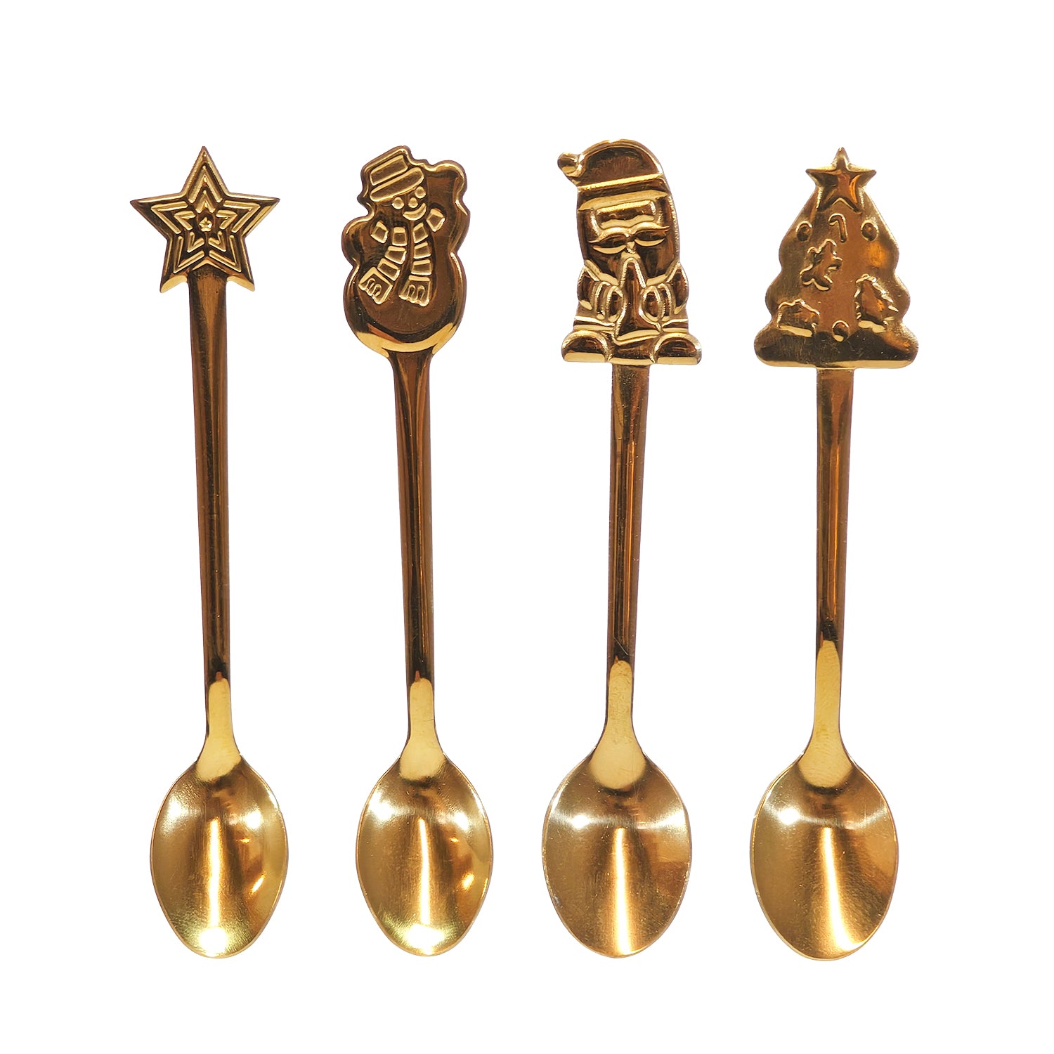 VESTIAMO CASA GRAN NATALE - Set 4 Cucchiaini Natalizi Oro in Acciaio Inox