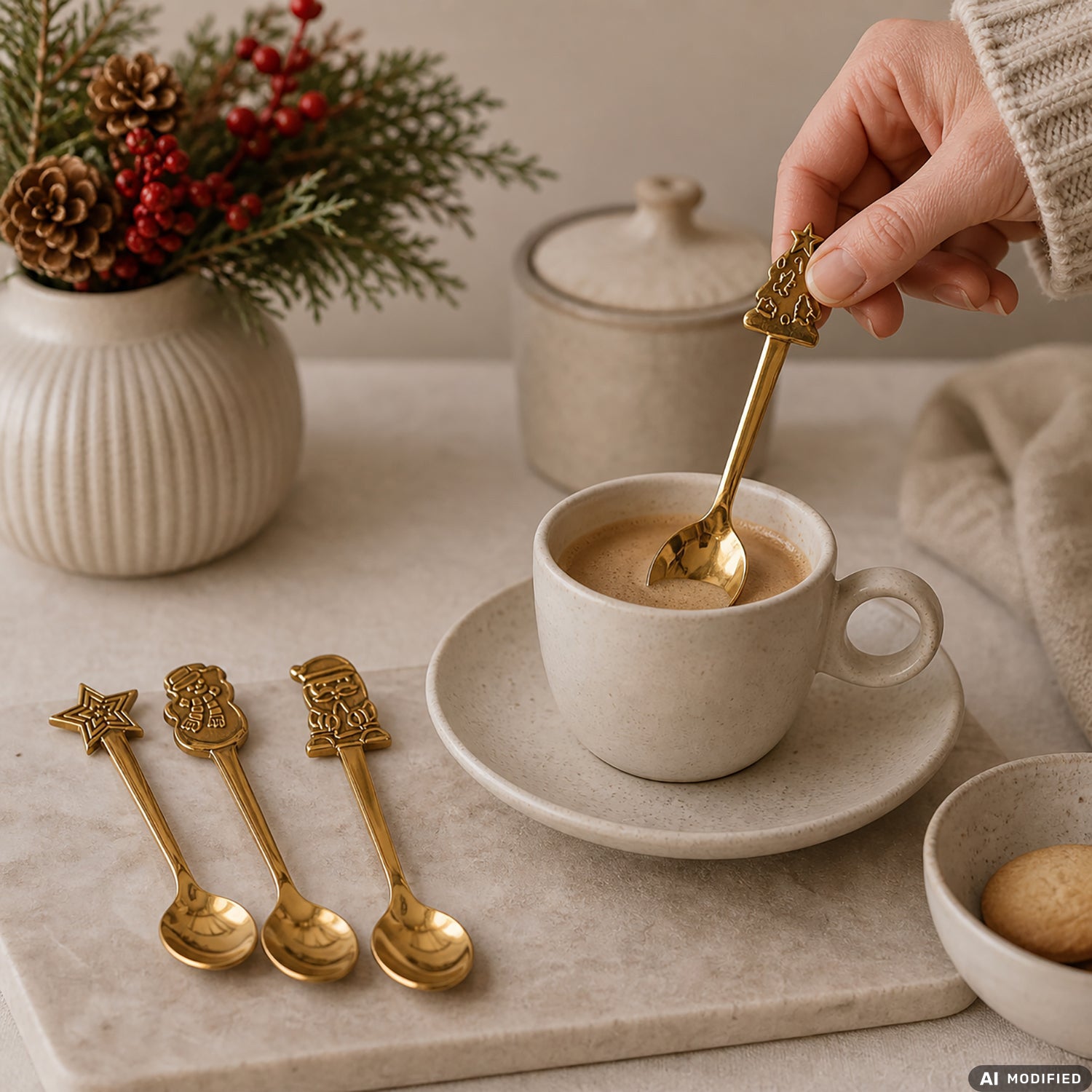 VESTIAMO CASA GRAN NATALE - Set 4 Cucchiaini Natalizi Oro in Acciaio Inox