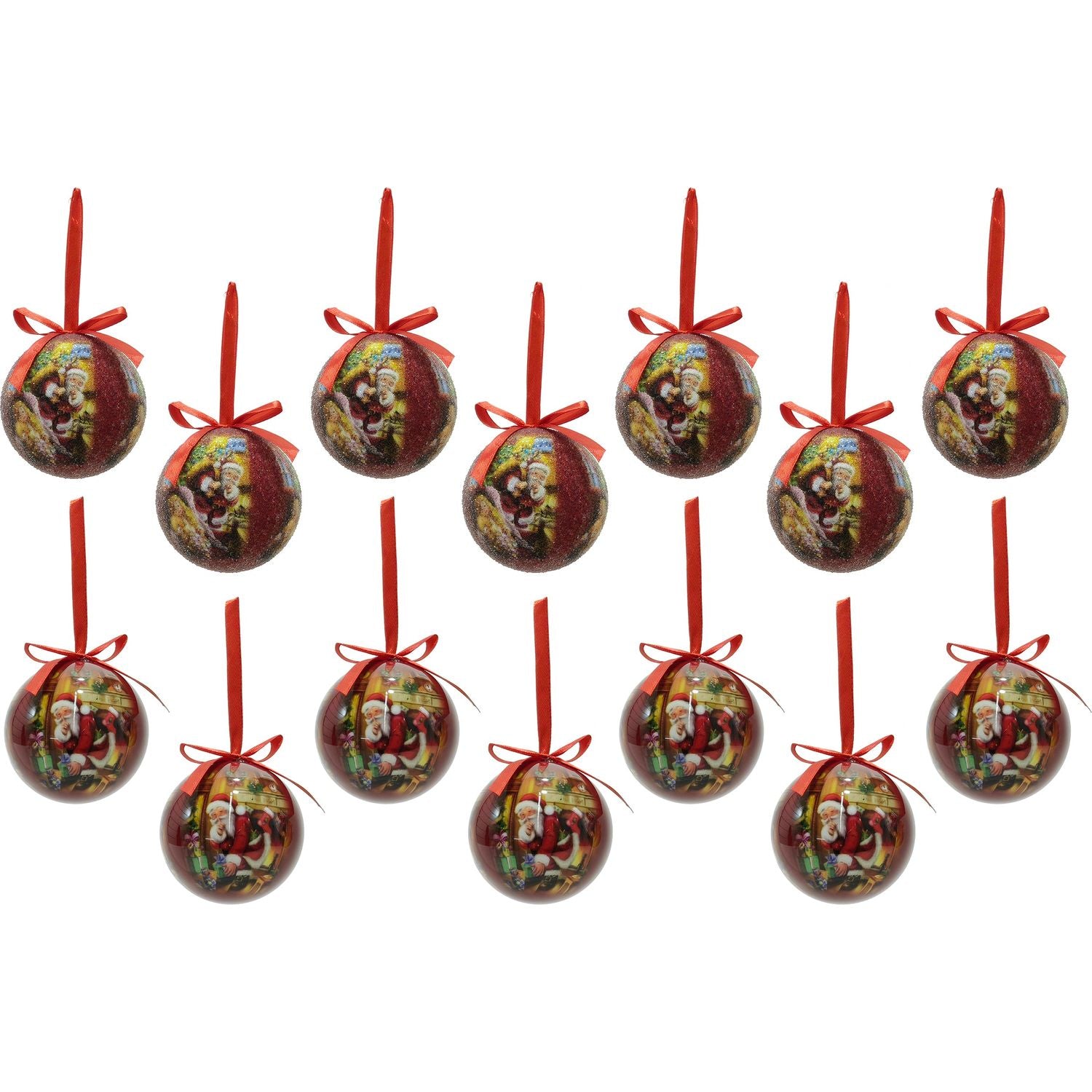 VESTIAMO CASA GRAN NATALE - Palle di Natale con decoro Babbo Natale diametro 7,5 cm - set 14 pezzi