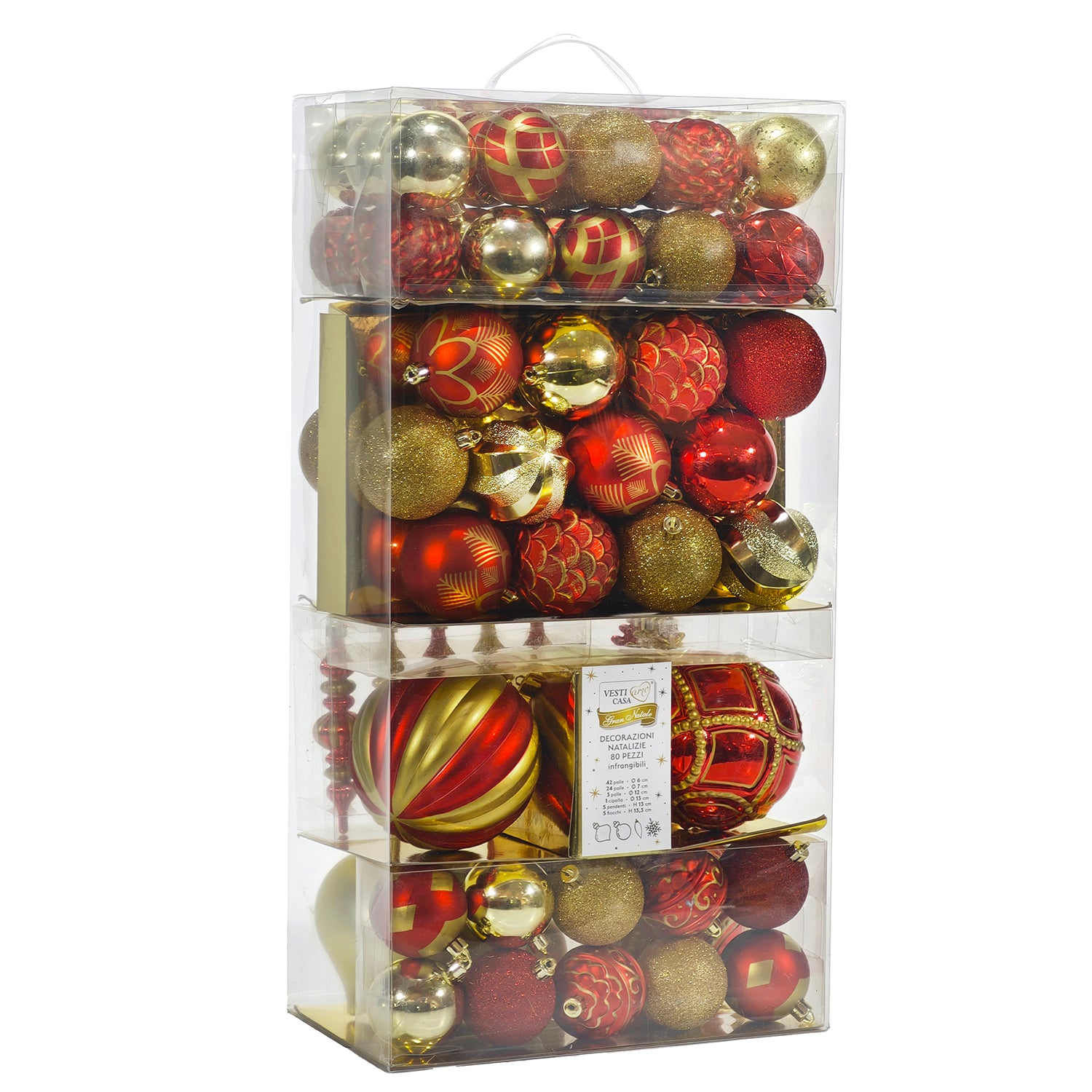 VESTIAMO CASA GRAN NATALE - Set 80 Decorazioni Natalizie Rosso Oro - Palle e Addobbi