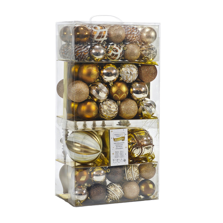 VESTIAMO CASA GRAN NATALE - Set 80 Decorazioni Natalizie Oro Bronzo Champagne - Palle e Addobbi