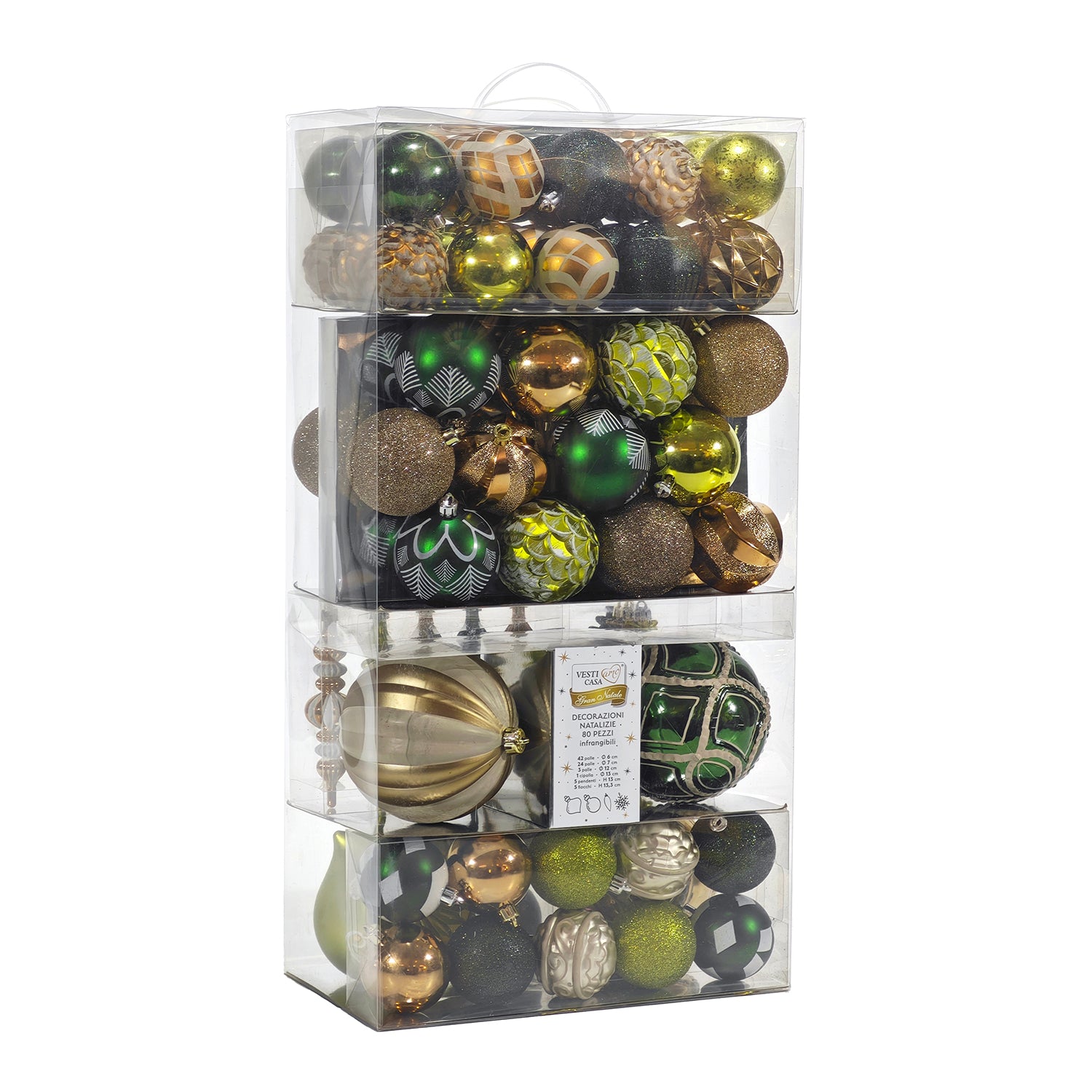 VESTIAMO CASA GRAN NATALE - Set 80 Decorazioni Natalizie Verde Bronzo Rame - Palle e Addobbi