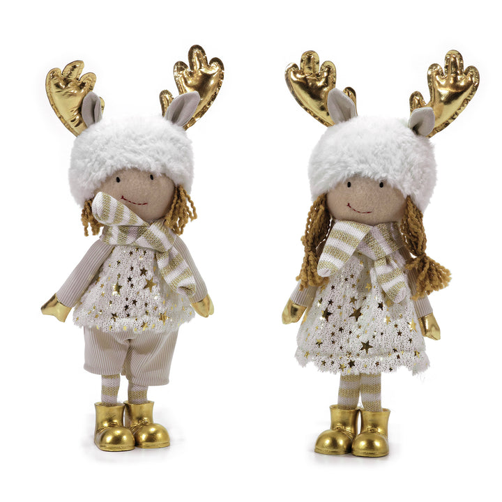 VESTIAMO CASA GRAN NATALE - Personaggio Natalizio Bimbo con cappello Renna Oro e Bianco h40 cm