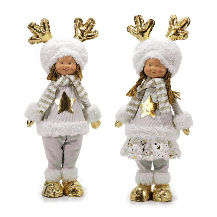 VESTIAMO CASA GRAN NATALE - Personaggio Natalizio Bimbo con cappello Renna Oro e Bianco h55 cm