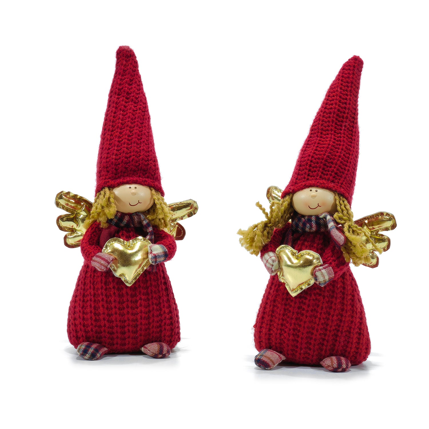 VESTIAMO CASA GRAN NATALE - Personaggio Natalizio Angelo con cuore Oro e decoro Scozzese h30 cm