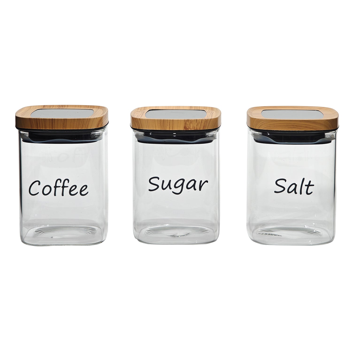 GUSTO CASA - Set 3 barattoli in vetro con Coperchio in Metallo Effetto Bamboo da 1 Litro