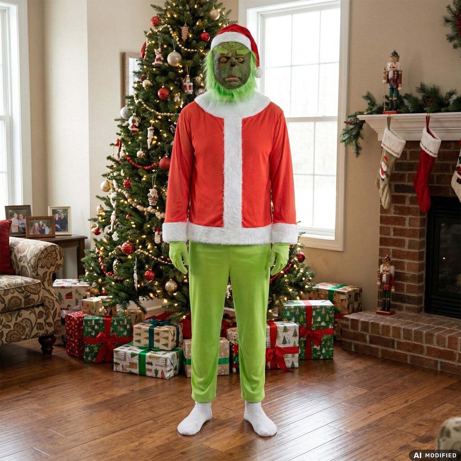 VESTIAMO CASA GRAN NATALE - Costume Natale Uomo Mr Green Taglia Unica - Completo con Maschera
