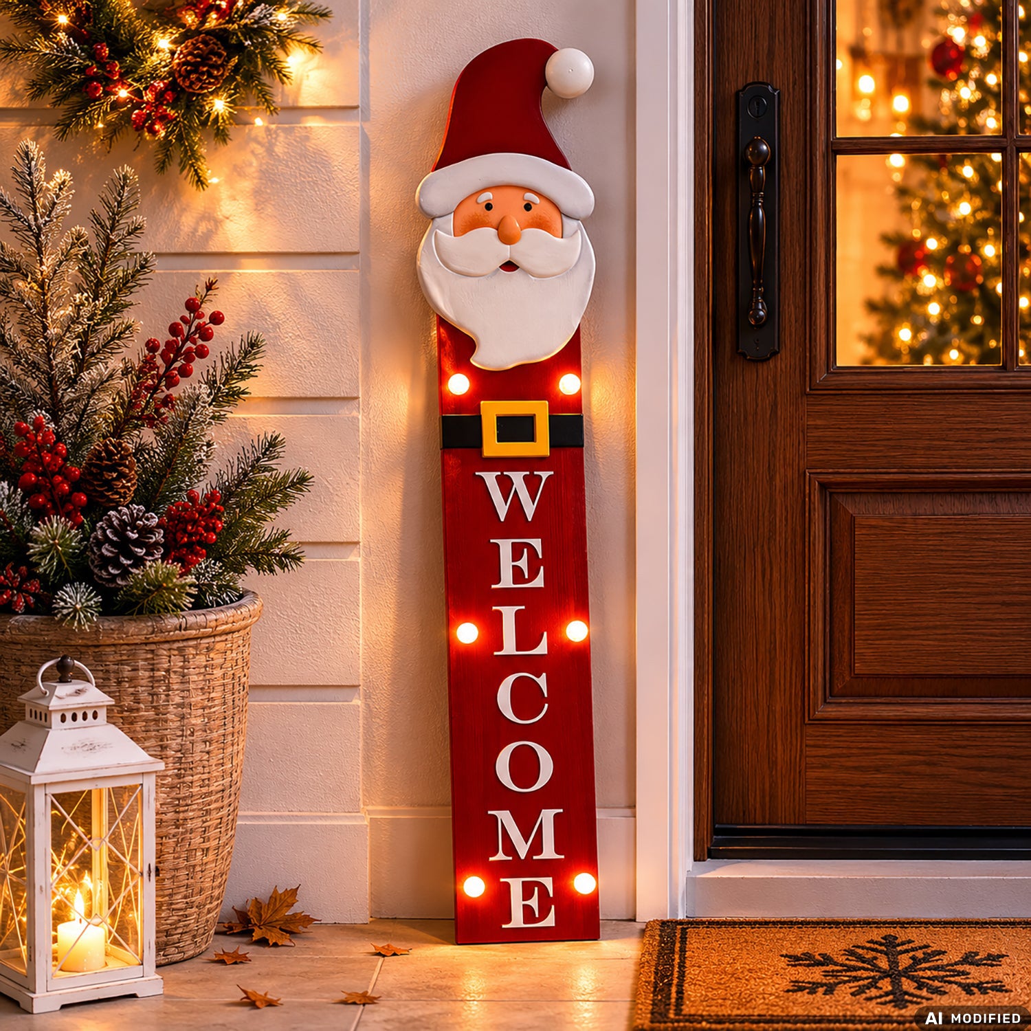 VESTIAMO CASA GRAN NATALE - Decorazione Natalizia Luminosa “WELCOME” con LED Bianco Caldo h65 cm