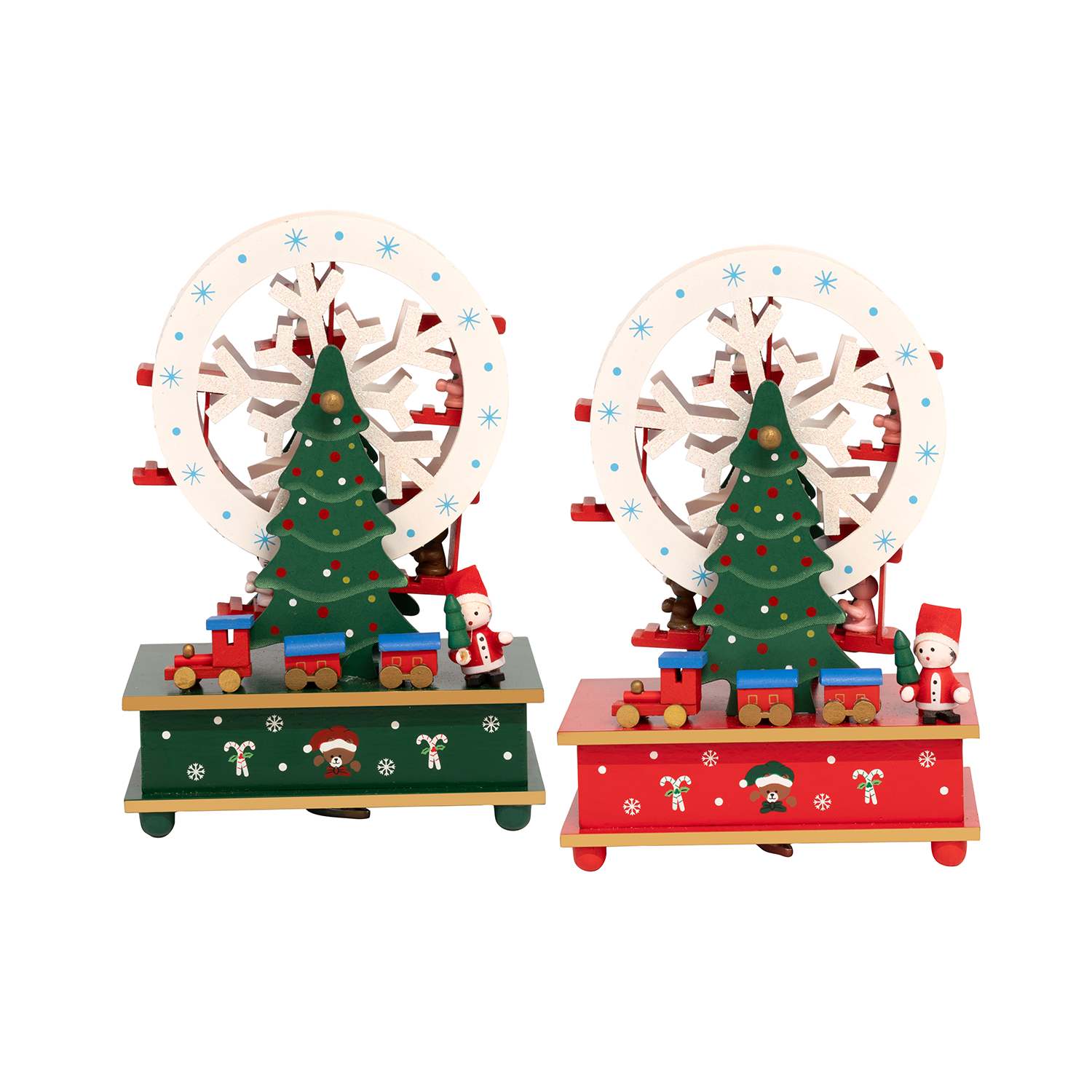 VESTIAMO CASA GRAN NATALE - Carillon Natalizio Ruota Panoramica Musicale a Carica Meccanica in Legno h21 cm