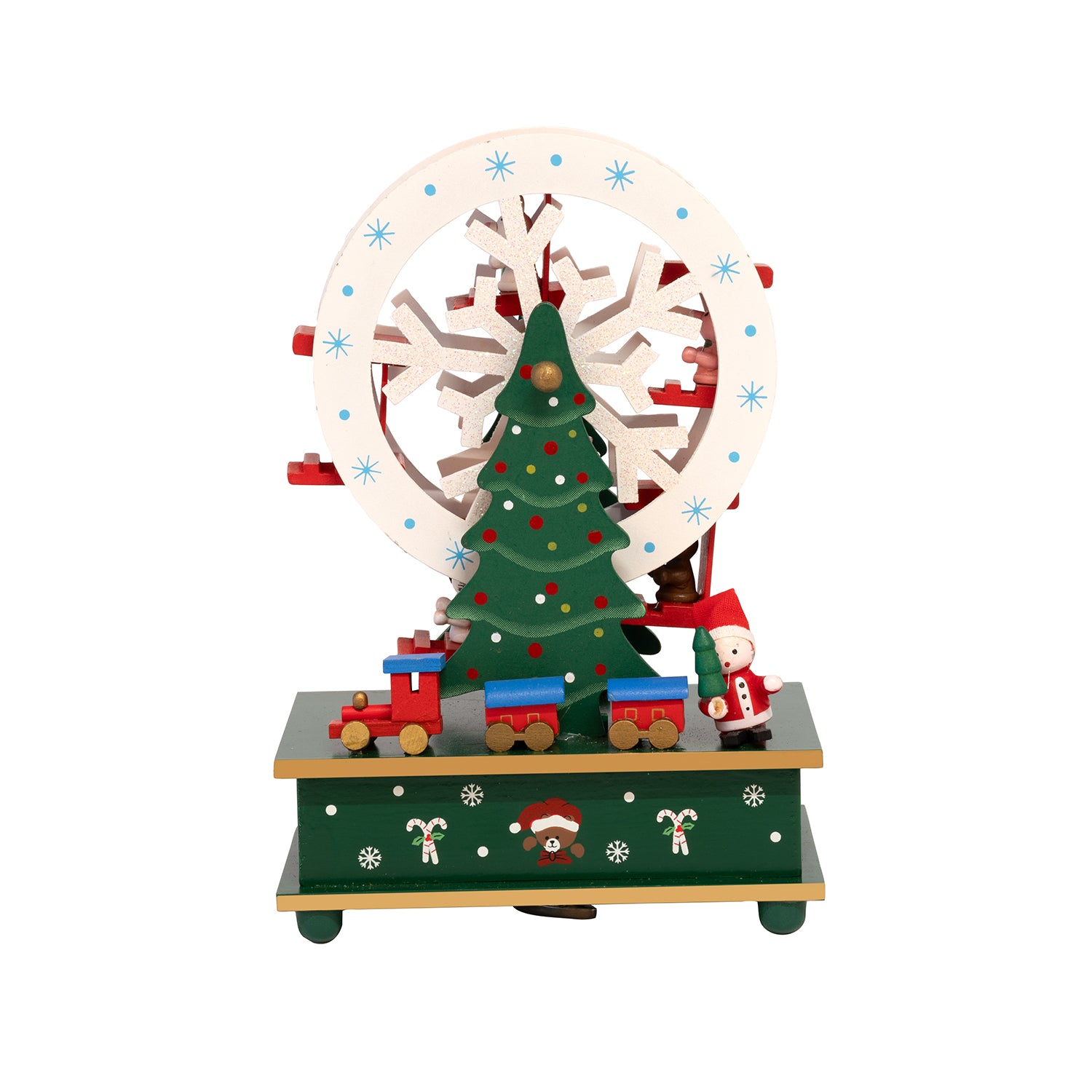 VESTIAMO CASA GRAN NATALE - Carillon Natalizio Ruota Panoramica Musicale a Carica Meccanica in Legno h21 cm