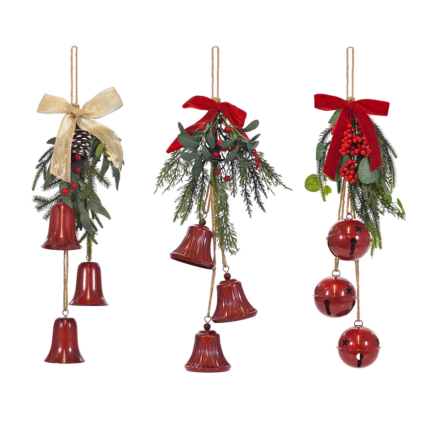 VESTIAMO CASA GRAN NATALE - Appendino Natalizio con Campanelli Decorativi Rosso h62 cm