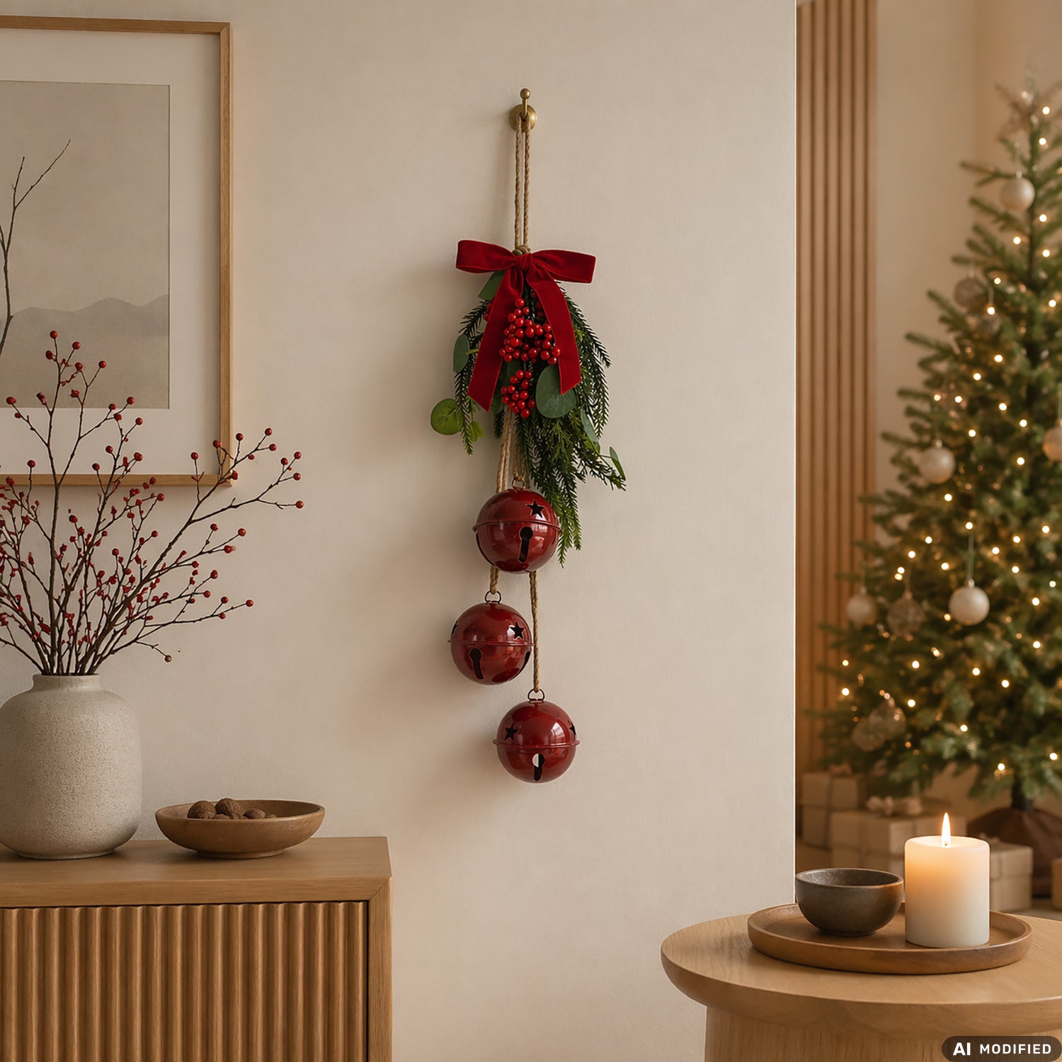 VESTIAMO CASA GRAN NATALE - Appendino Natalizio con Campanelli Decorativi Rosso h62 cm