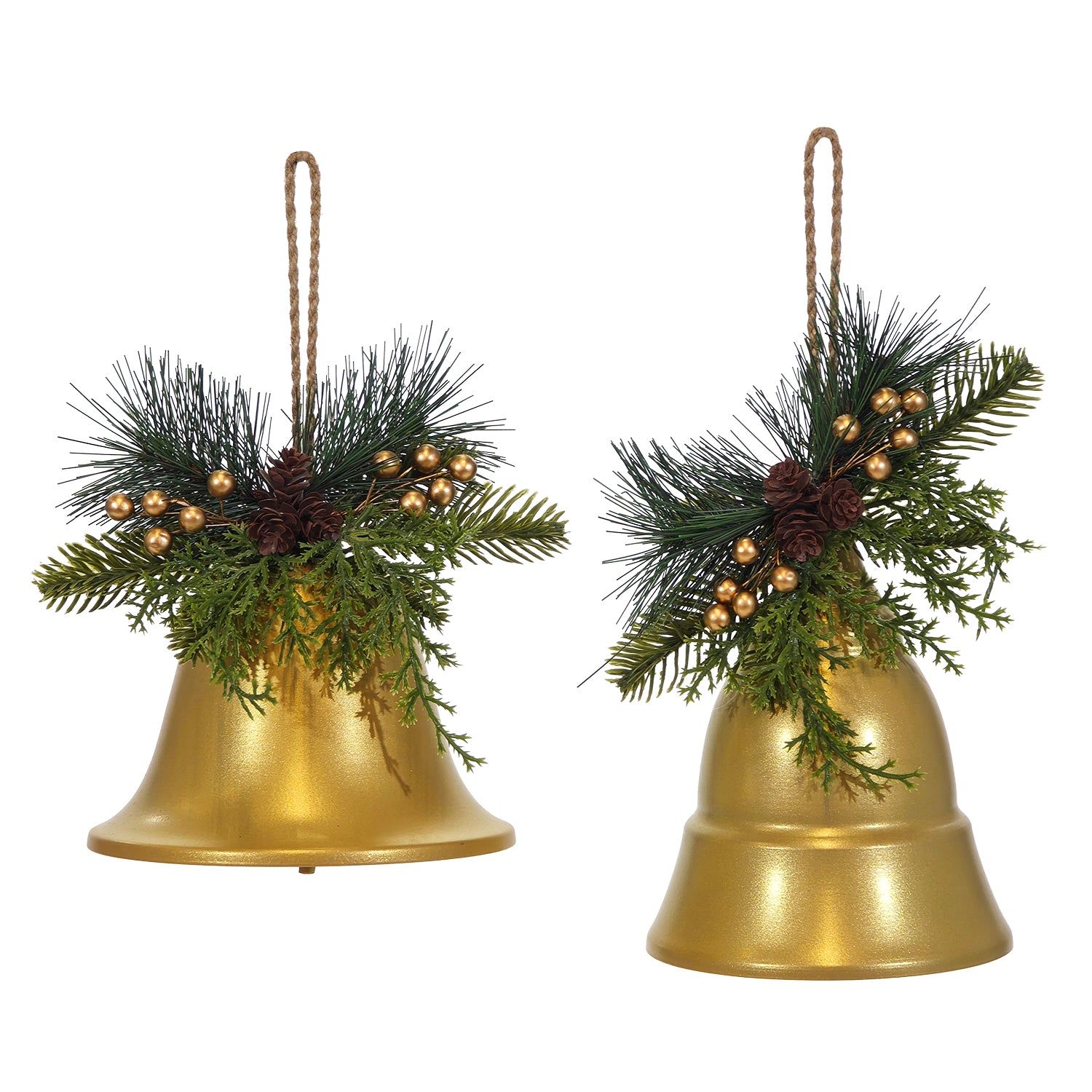 VESTIAMO CASA GRAN NATALE - Appendino Campana Natalizia Decorativa Oro con Pigne e Rami