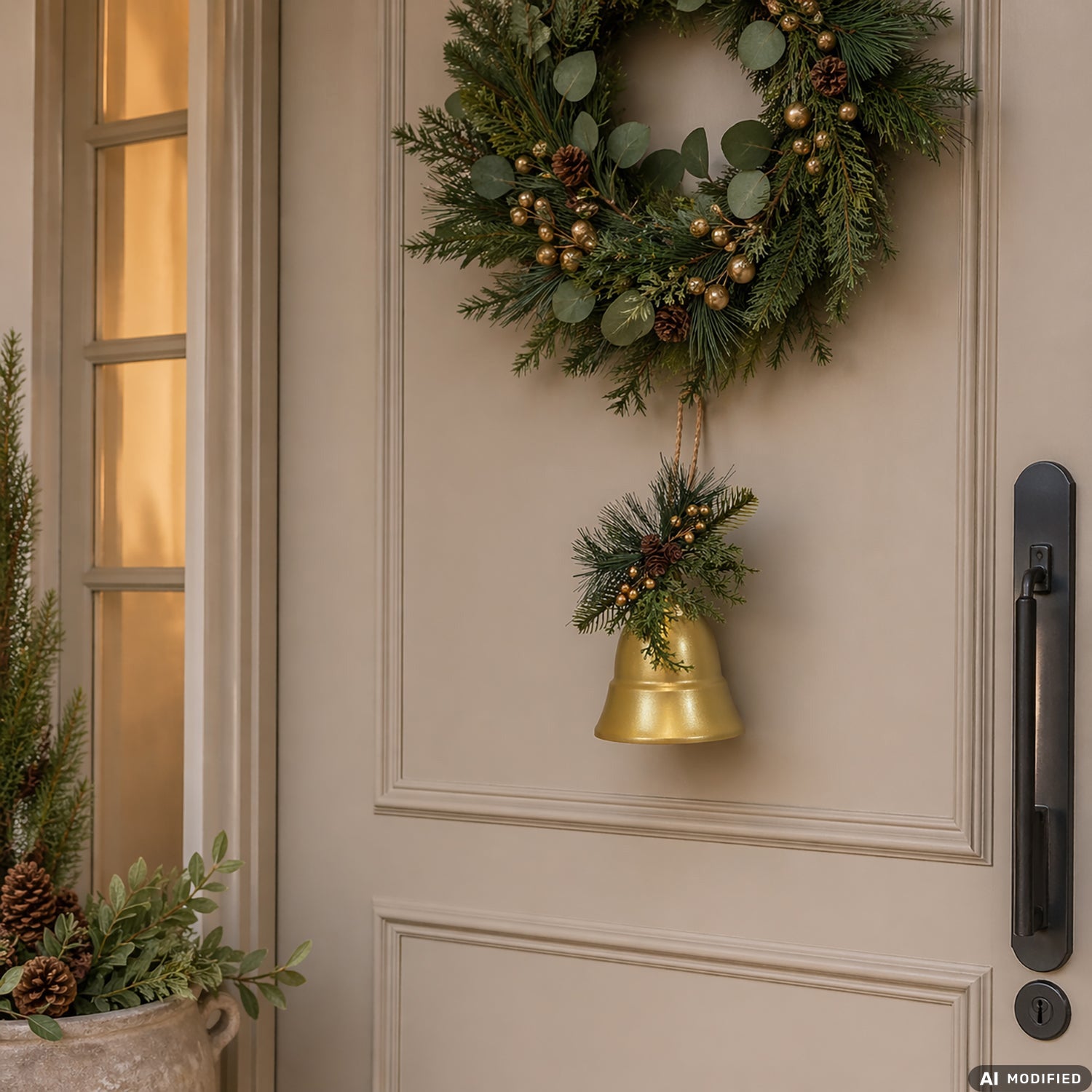 VESTIAMO CASA GRAN NATALE - Appendino Campana Natalizia Decorativa Oro con Pigne e Rami