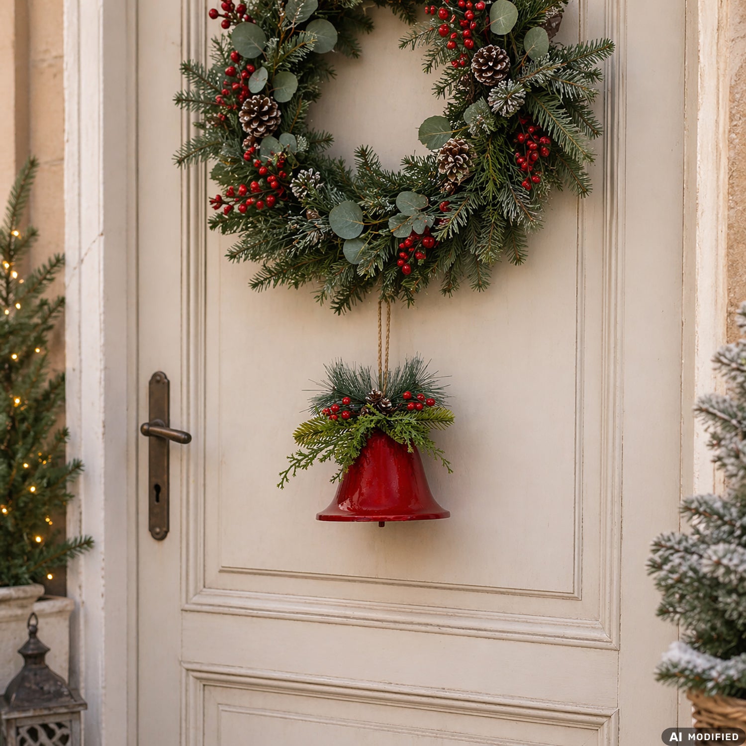 VESTIAMO CASA GRAN NATALE - Appendino Campana Natalizia Decorativa Rossa con Pigne e Rami