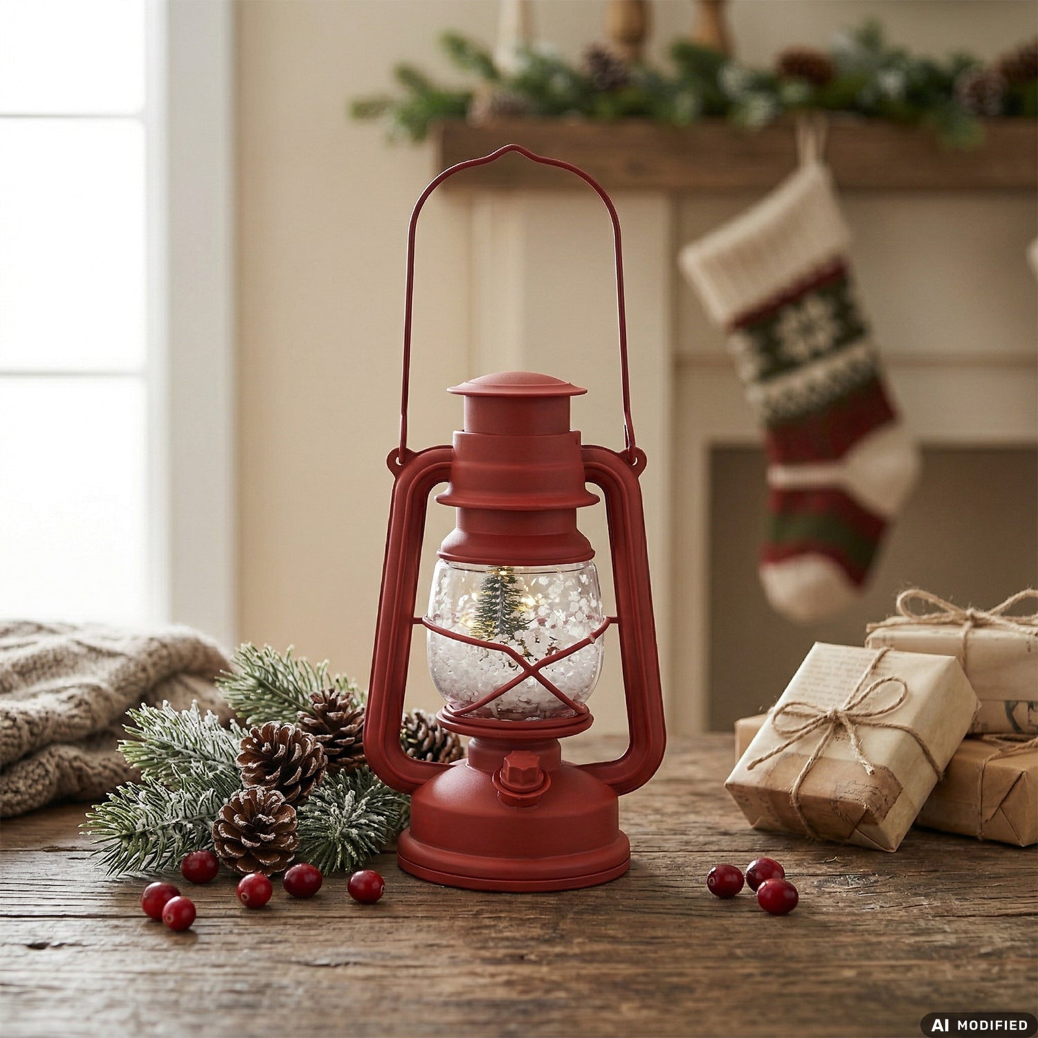 VESTIAMO CASA GRAN NATALE - Lanterna Natalizia LED con Effetto Neve e Musica h24,5 cm