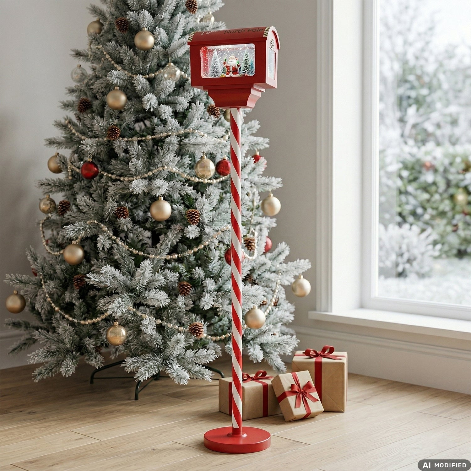 VESTIAMO CASA GRAN NATALE - Cassetta Postale Natalizia Luminosa Babbo Natale con Effetto Neve e Musica Santa North Pole - h150x27x20 cm