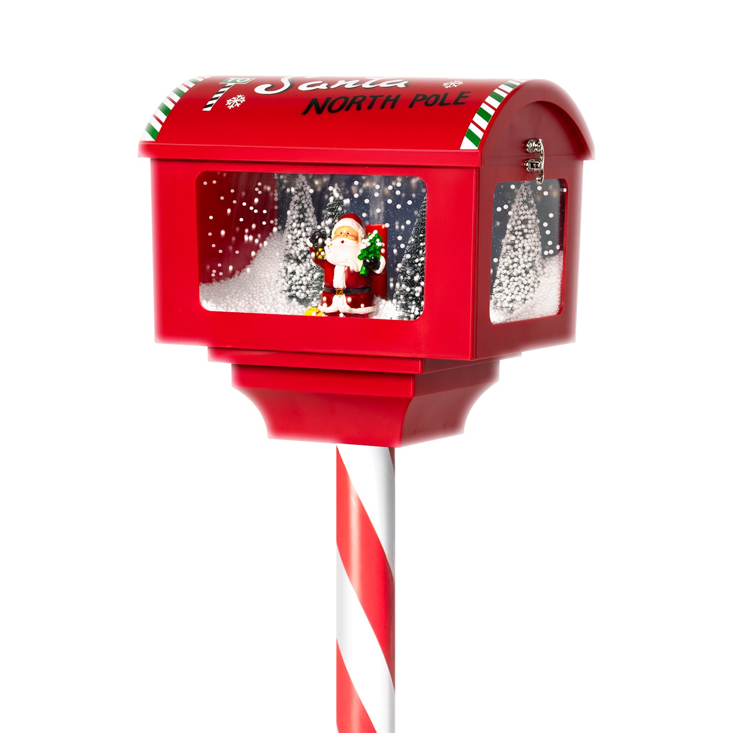 VESTIAMO CASA GRAN NATALE - Cassetta Postale Natalizia Luminosa Babbo Natale con Effetto Neve e Musica Santa North Pole - h150x27x20 cm