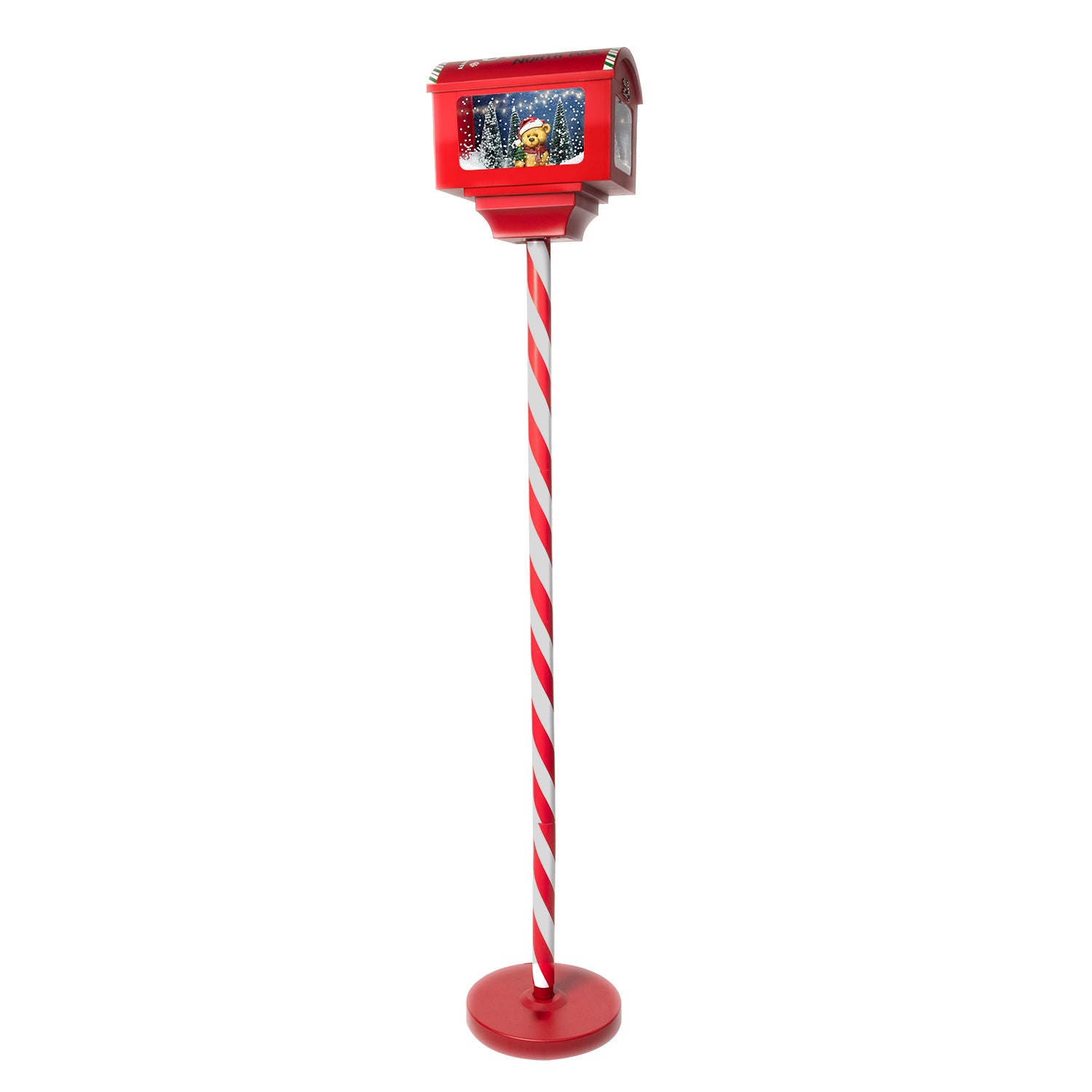 VESTIAMO CASA GRAN NATALE - Cassetta Postale Natalizia Luminosa Orsetto con Effetto Neve e Musica Santa North Pole - h150x27x20 cm