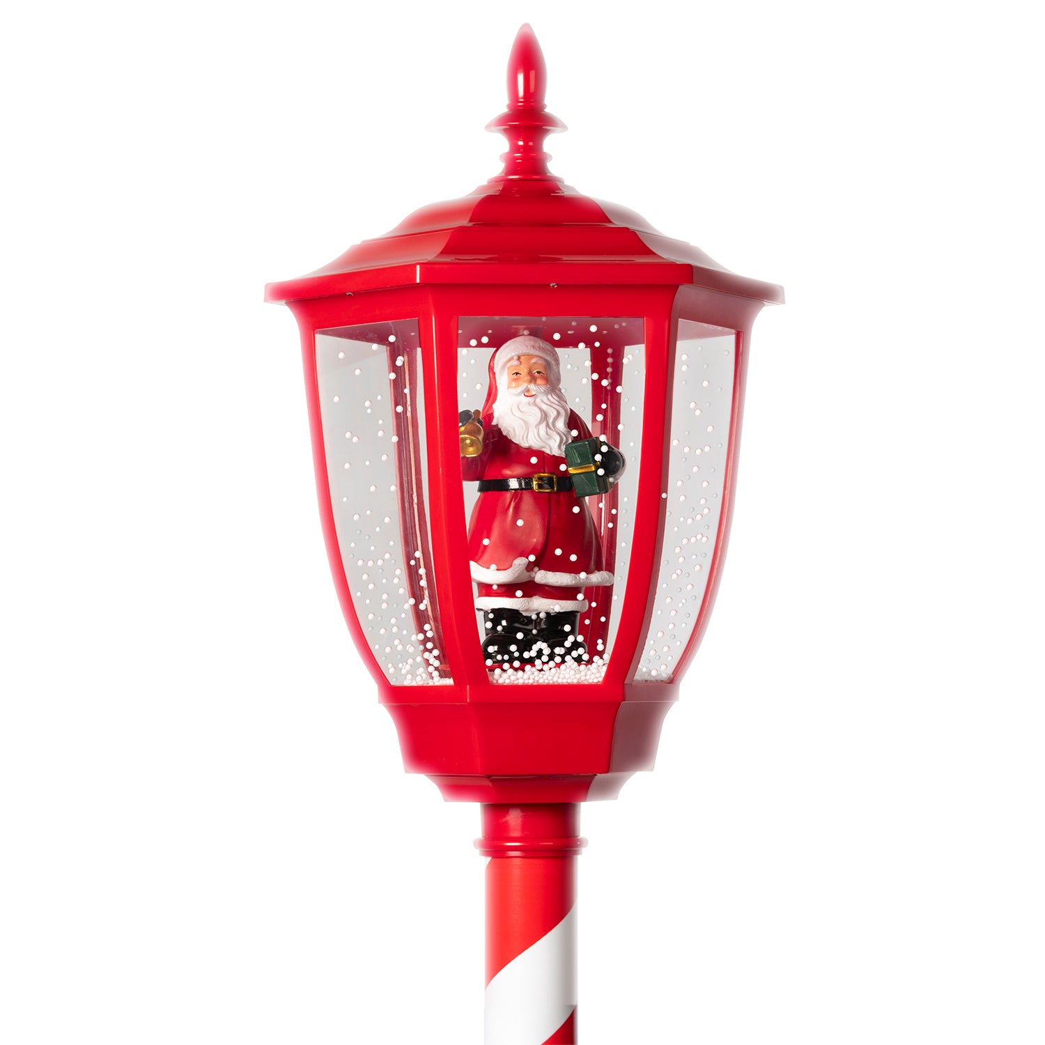 VESTIAMO CASA GRAN NATALE - Lampione Natalizio Luminoso Babbo Natale con Effetto Neve e Musica - h150x30x30 cm
