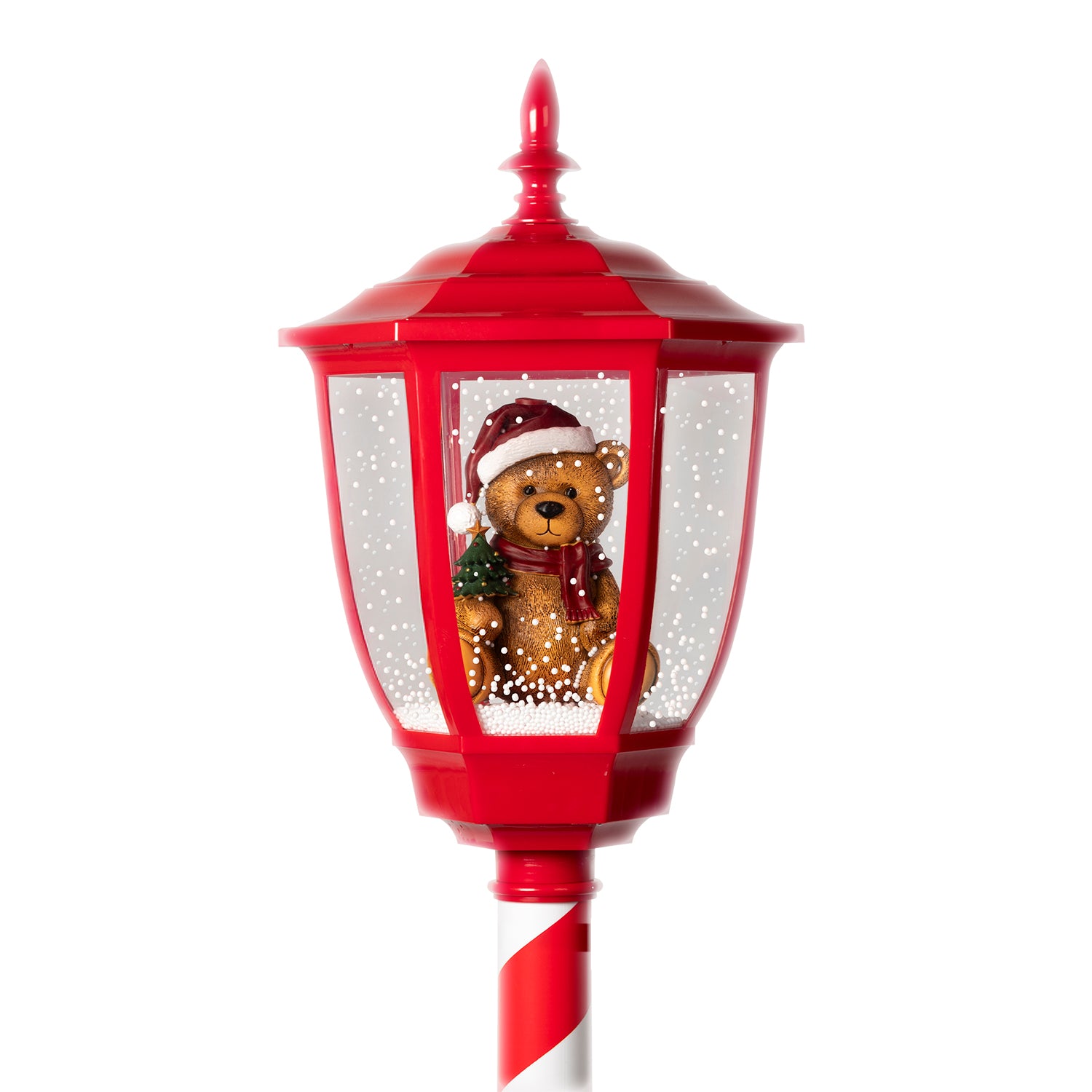 VESTIAMO CASA GRAN NATALE - Lampione Natalizio Luminoso Orsetto con Effetto Neve e Musica - h150x30x30 cm