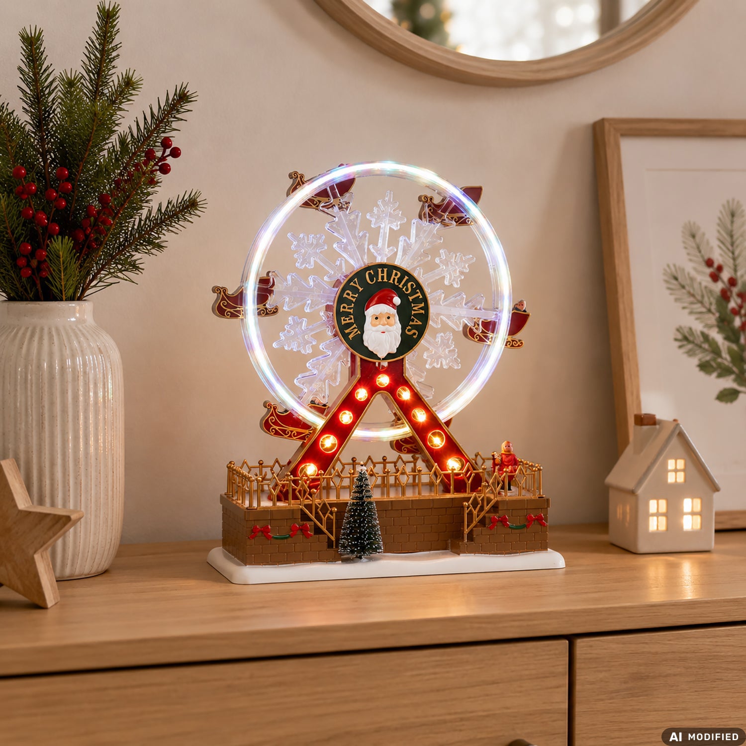 VESTIAMO CASA GRAN NATALE - Giostrina Panoramica Natalizia Luminosa e Musicale LED a Batterie h28 cm