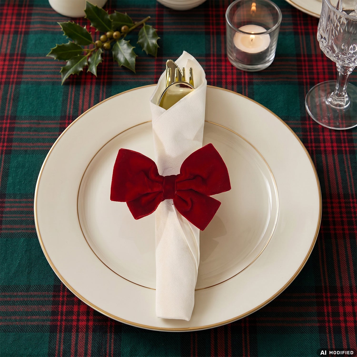 VESTIAMO CASA GRAN NATALE - Set 4 Portatovaglioli Natalizi Fiocco Rosso