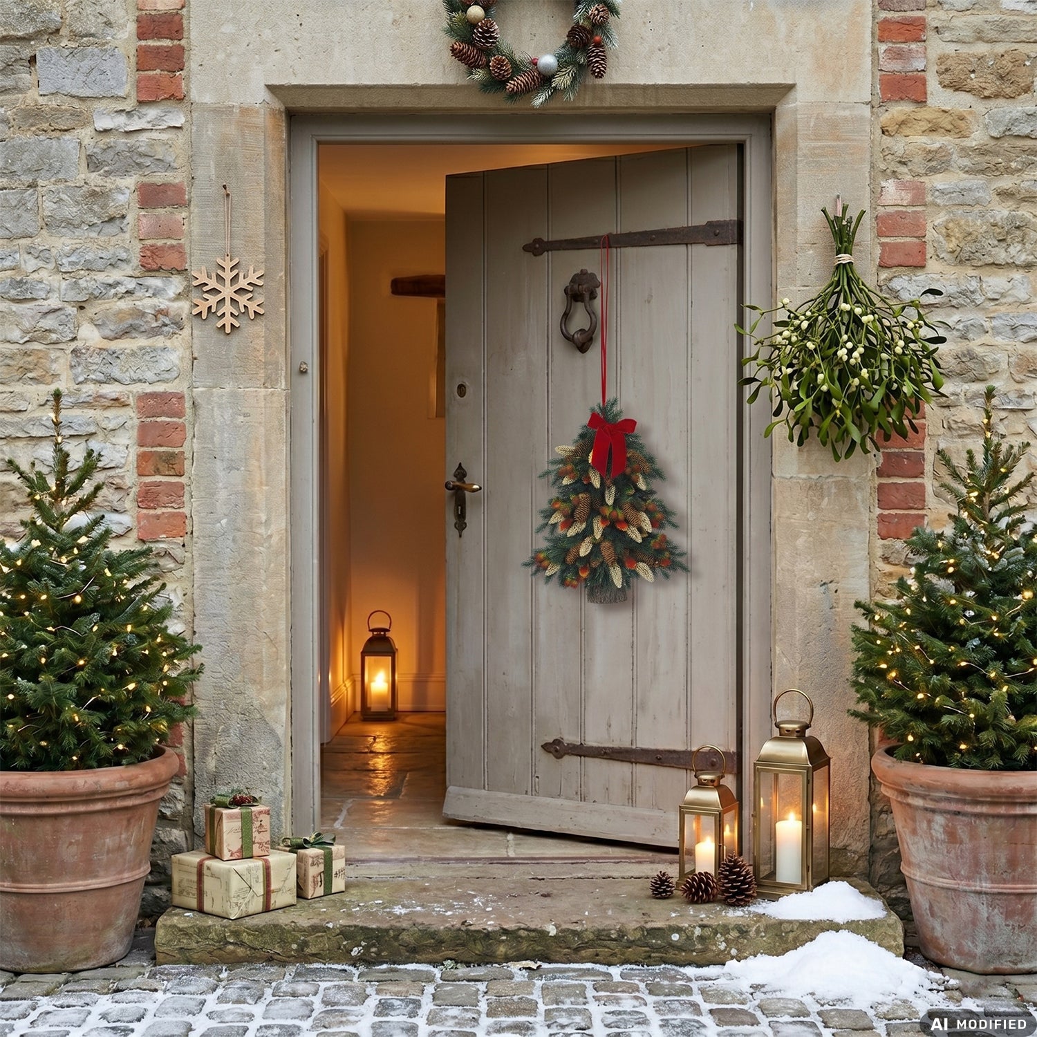VESTIAMO CASA GRAN NATALE - Decorazione Natalizia Dietroporta Albero Decorativo con Fiocco Rosso h50 cm