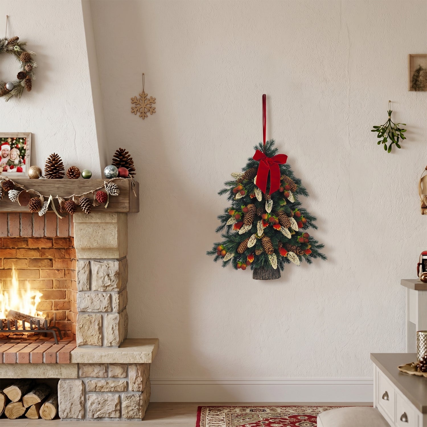 VESTIAMO CASA GRAN NATALE - Decorazione Natalizia Dietroporta Albero Decorativo con Fiocco Rosso h50 cm