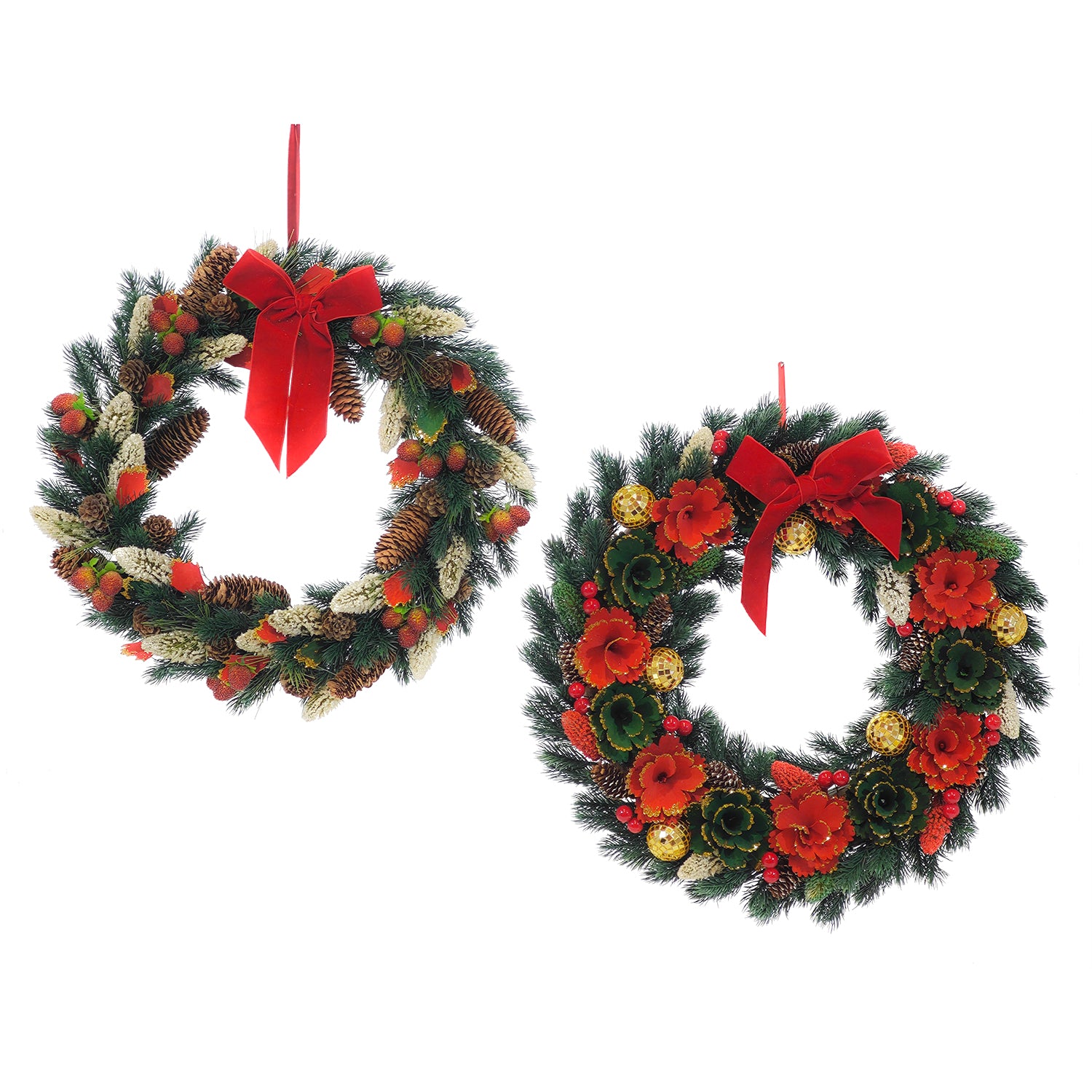 VESTIAMO CASA GRAN NATALE - Ghirlanda Natalizia Decorativa con Fiocco Rosso diametro 45 cm