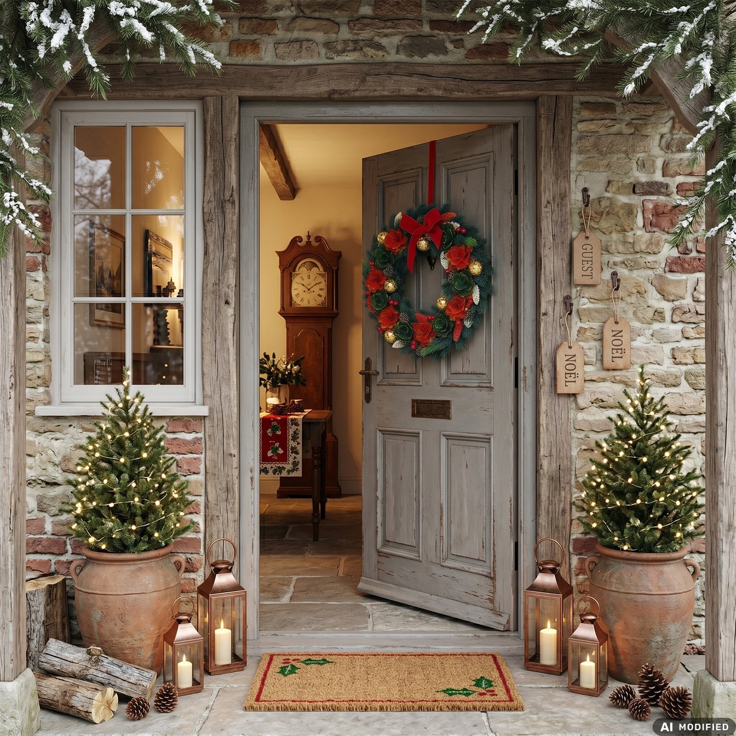 VESTIAMO CASA GRAN NATALE - Ghirlanda Natalizia Decorativa con Fiocco Rosso diametro 45 cm