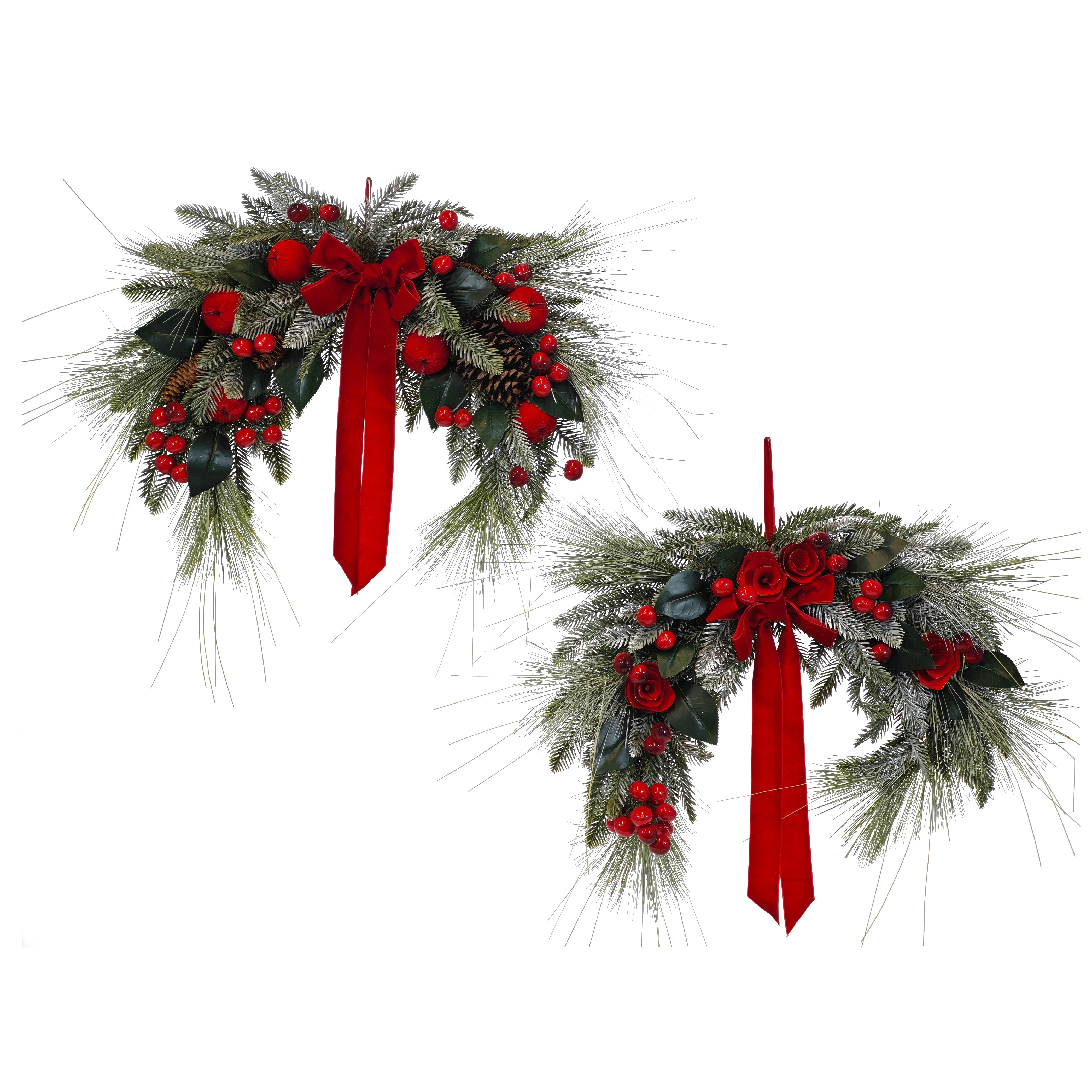 VESTIAMO CASA GRAN NATALE - Decorazione Natalizia Dietroporta con Fiocco Rosso 50 cm