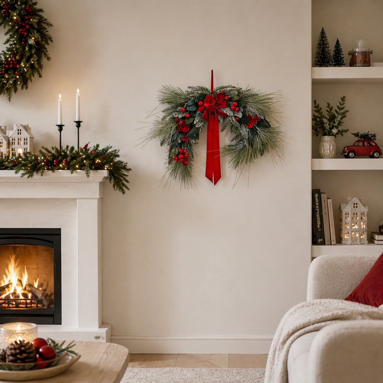 VESTIAMO CASA GRAN NATALE - Decorazione Natalizia Dietroporta con Fiocco Rosso 50 cm
