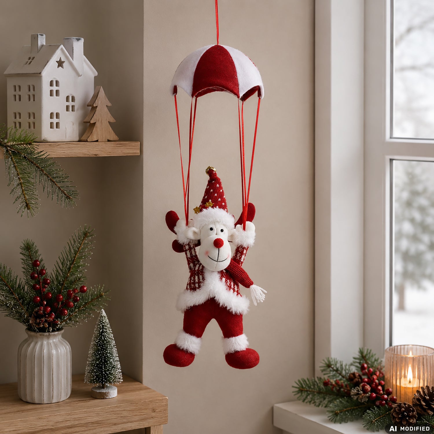VESTIAMO CASA GRAN NATALE - Decorazione Natalizia da Appendere con Paracadute h55 cm - Renna, Pupazzo di Neve o Babbo Natale