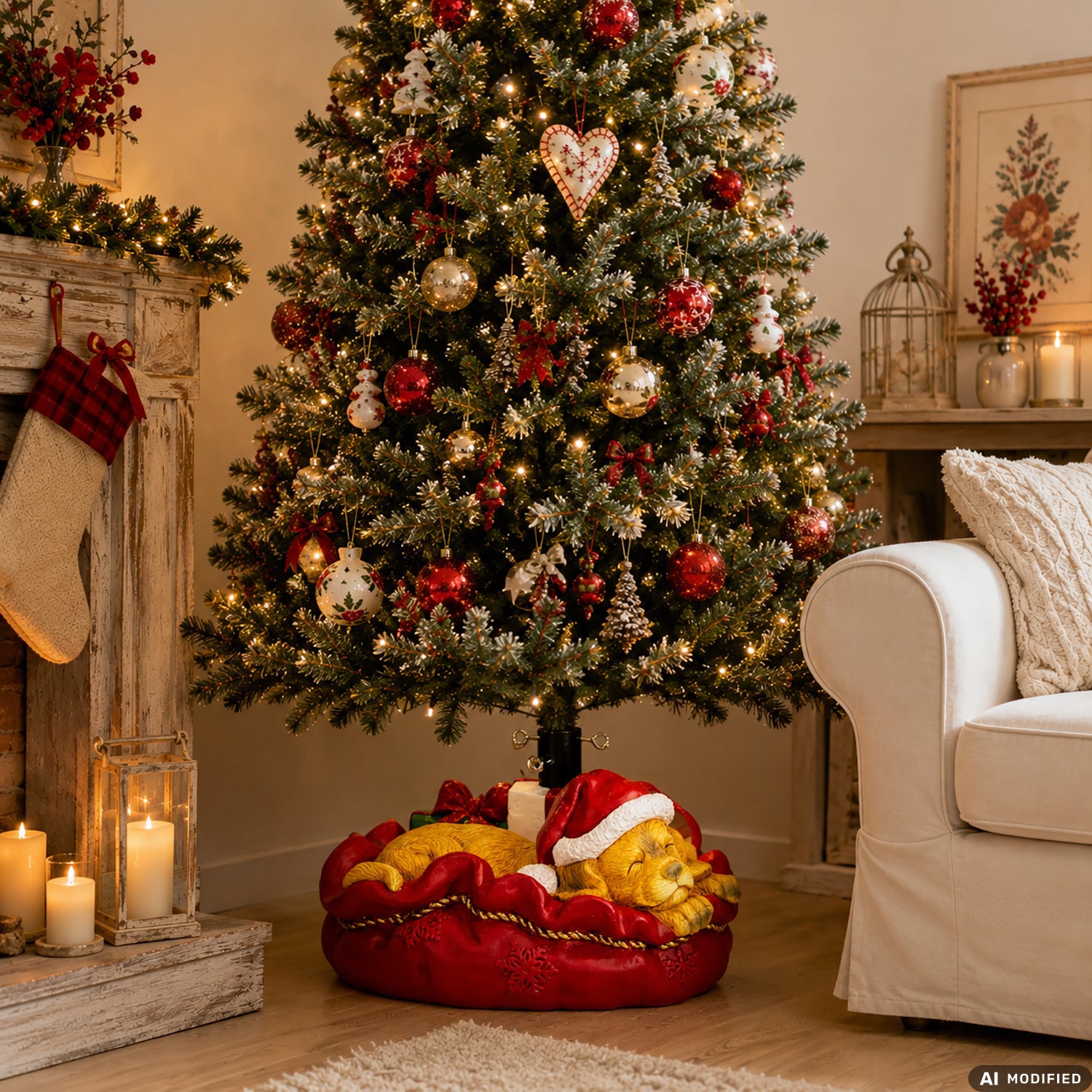 VESTIAMO CASA GRAN NATALE - Base Albero di Natale con Cagnolino e Pacchi Regalo h30 cm