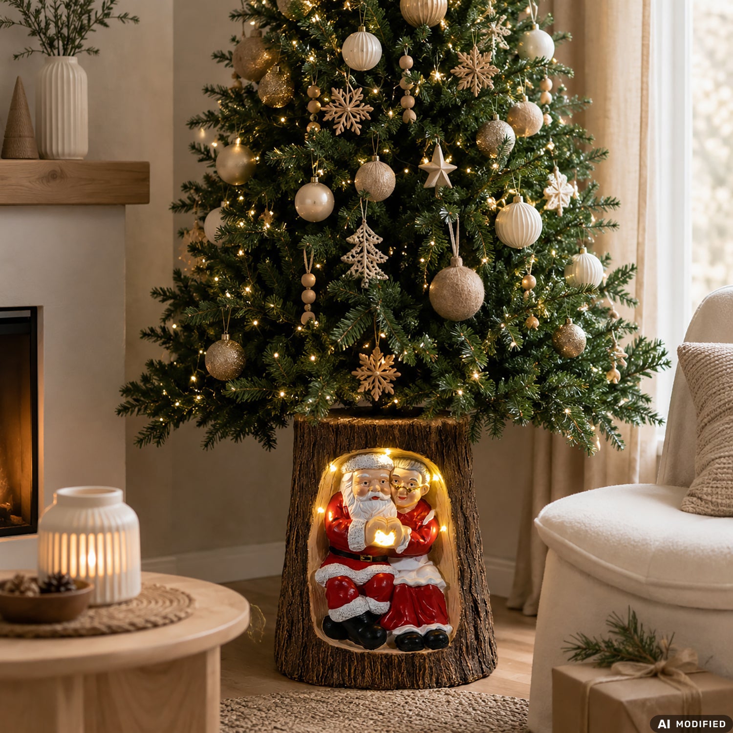 VESTIAMO CASA GRAN NATALE - Base Albero di Natale Tronco Luminoso con Babbo e Mamma Natale h53 cm